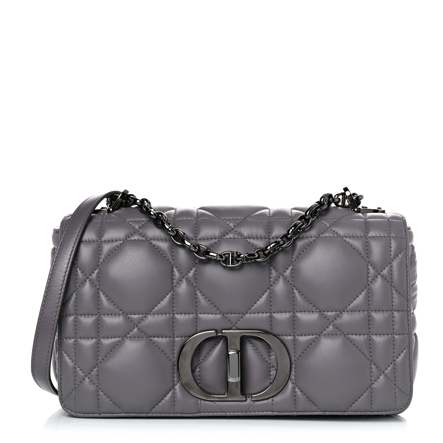 Christian Dior Calfskin Macrocannage Medium Caro Bag Iron Grey