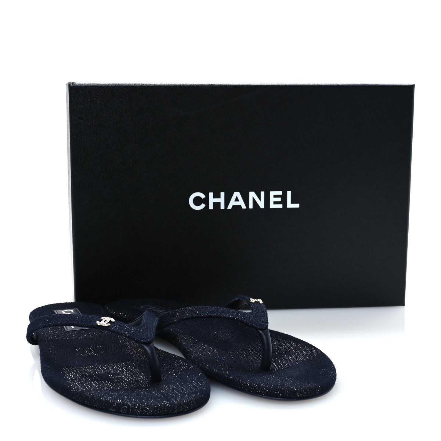 Velvet Crystal CC Thong Sandals 39 Dark Blue