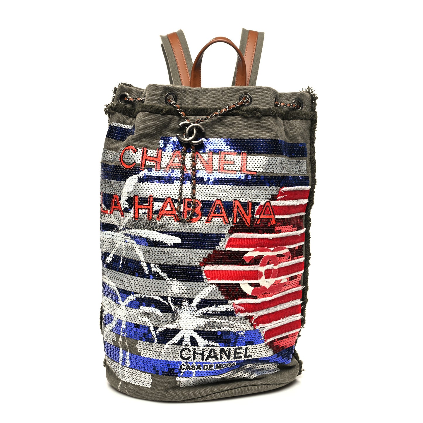 Canvas Sequins Cubano Trip Backpack Khaki