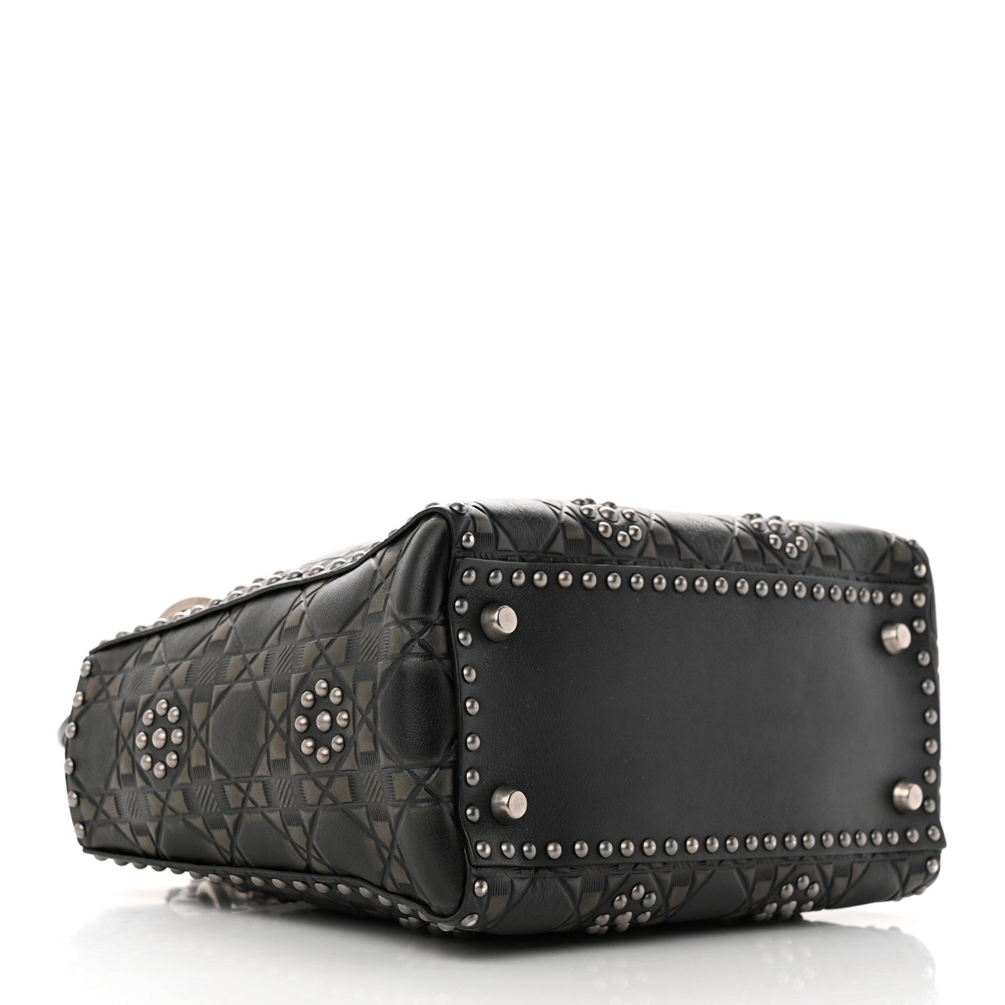 Calfskin Studded Flower Medium Lady Dior Black
