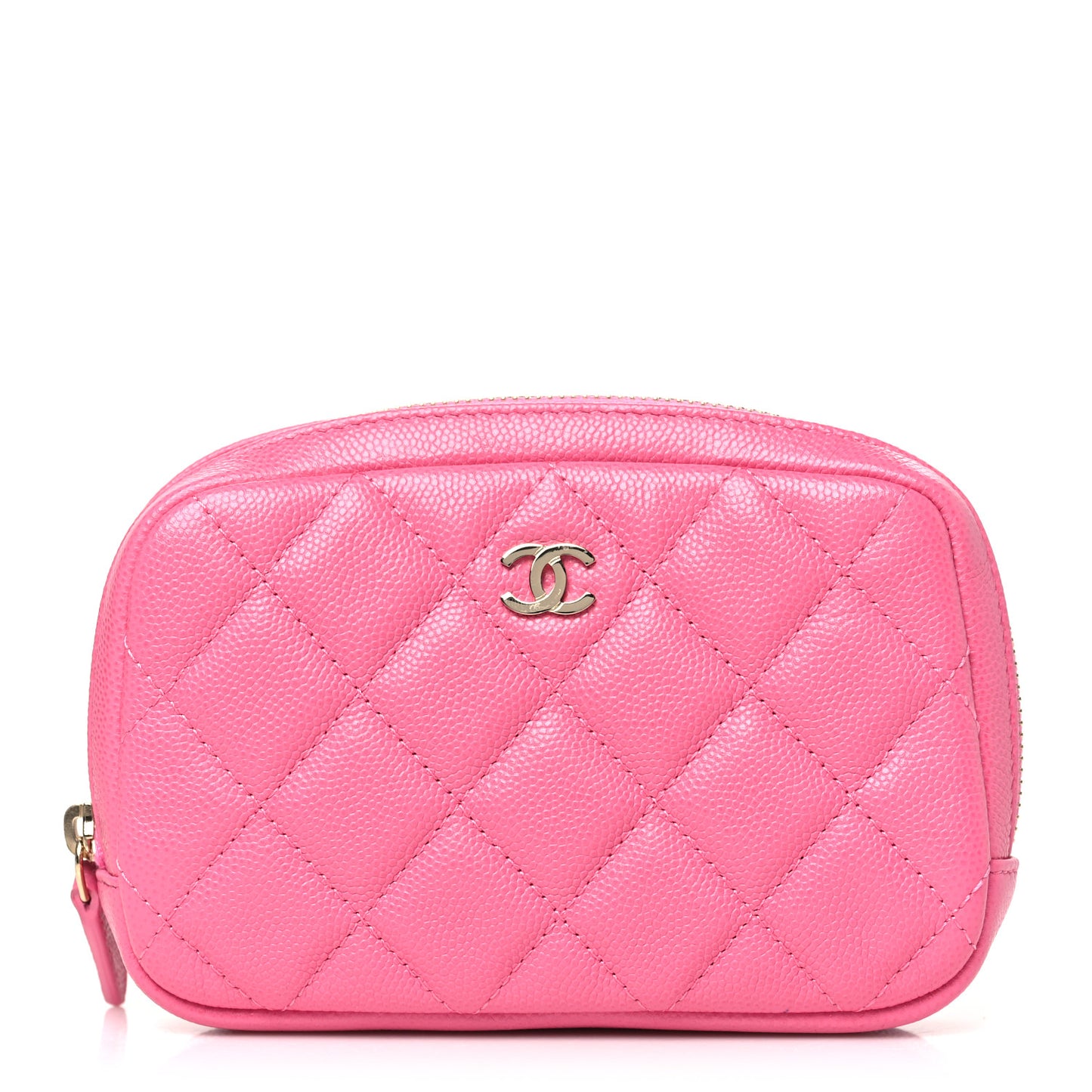 Caviar Quilted Small Curvy Pouch Cosmetic Case Pink