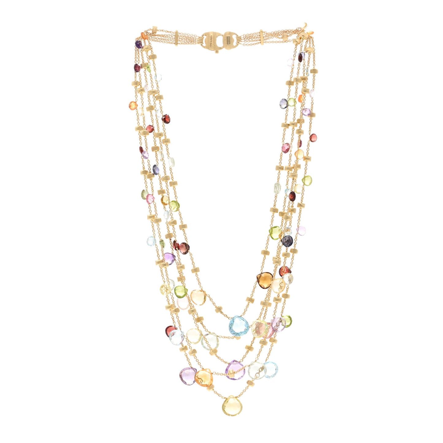 18K Yellow Gold Multi Gemstone Five Row Paradise Necklace