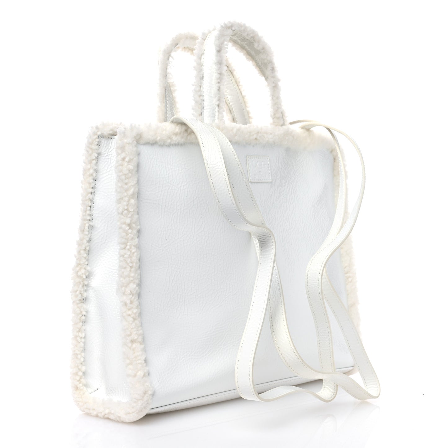 X UGG Crinkle Patent Shearling Medium Shopping Bag White
