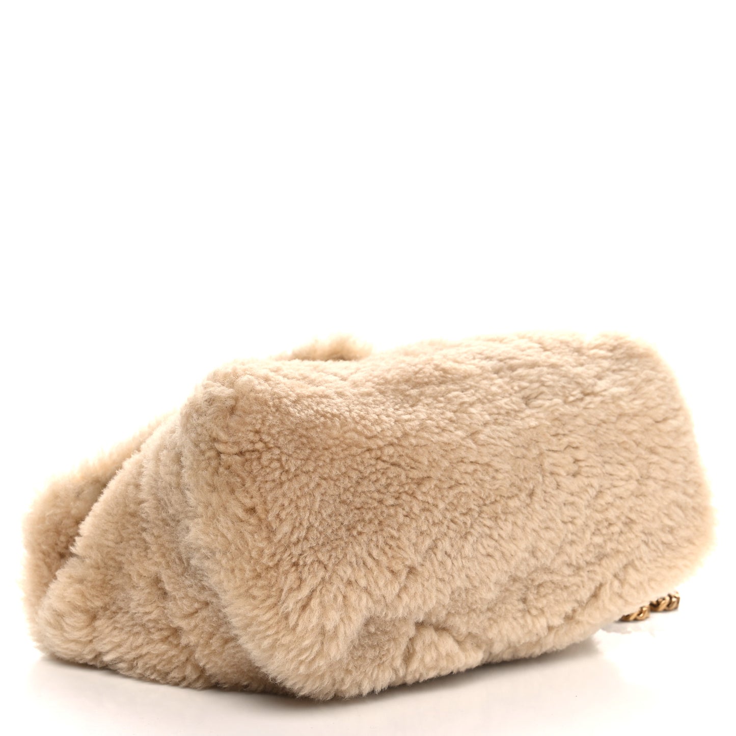 Merino Shearling Lambskin Quilted Small Loulou Puffer Monogram Chain Satchel Natural Beige