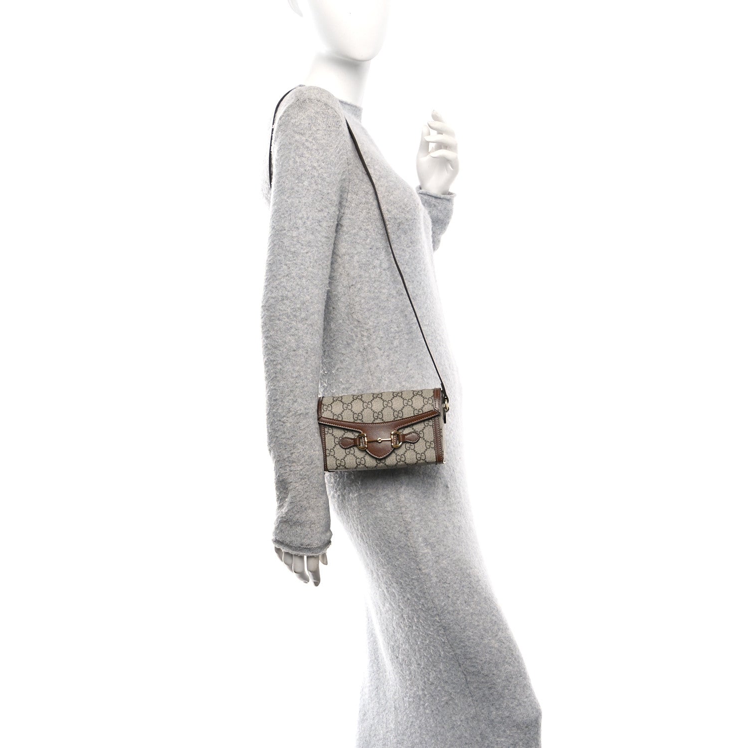 Gucci GG Supreme Monogram Mini Horsebit 1955 Shoulder Bag Beige Brown Sugar 2 of 10