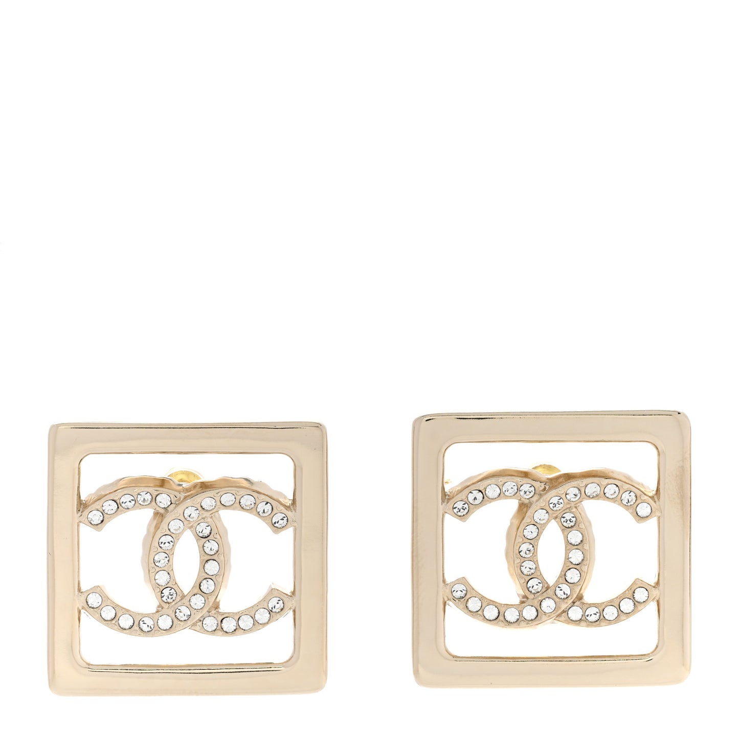 Metal Crystal Square CC Earrings Gold