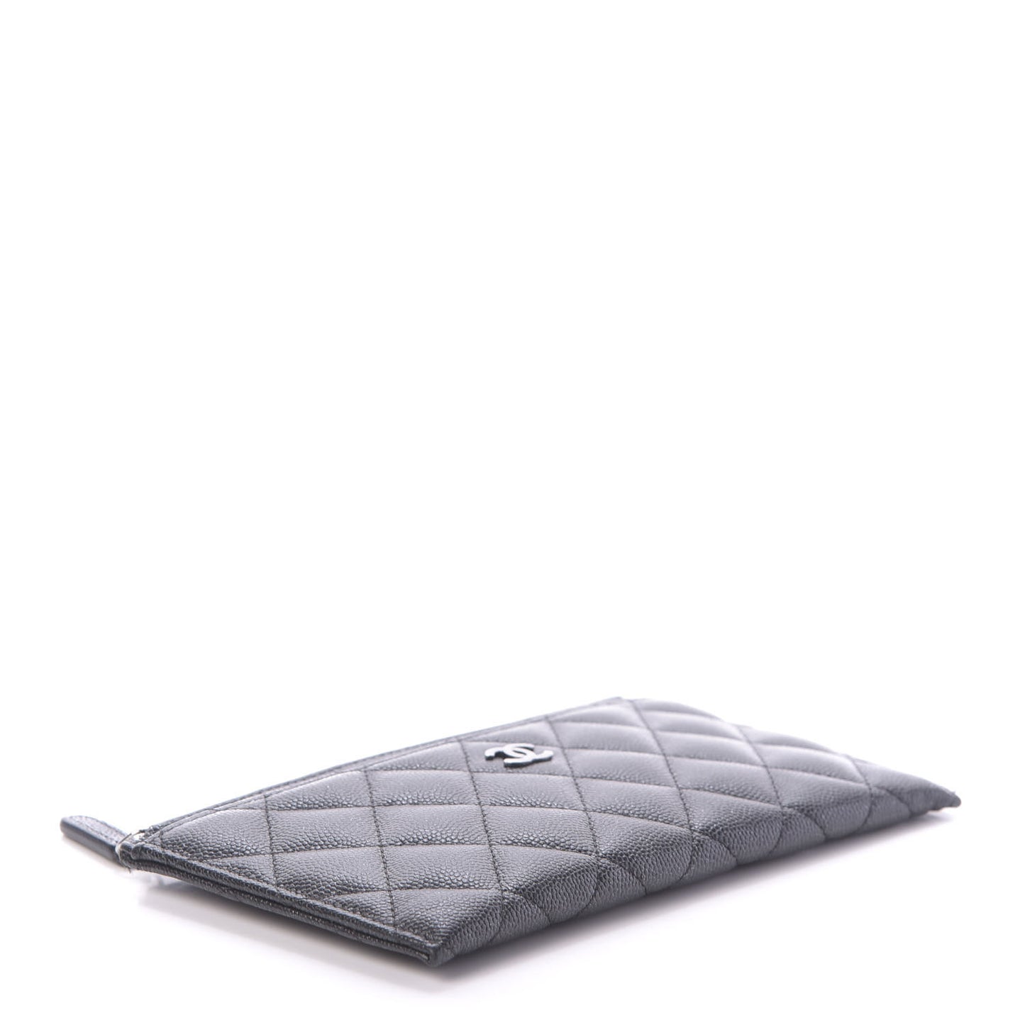 Iridescent Caviar Quilted Classic Zip Pouch Black