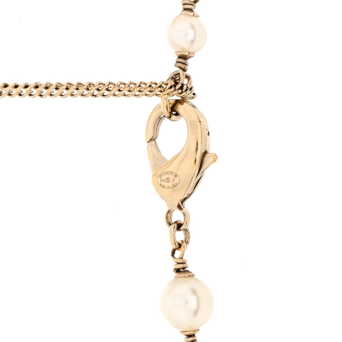 Pearl Beaded Crystal CC Long Necklace Gold Black White
