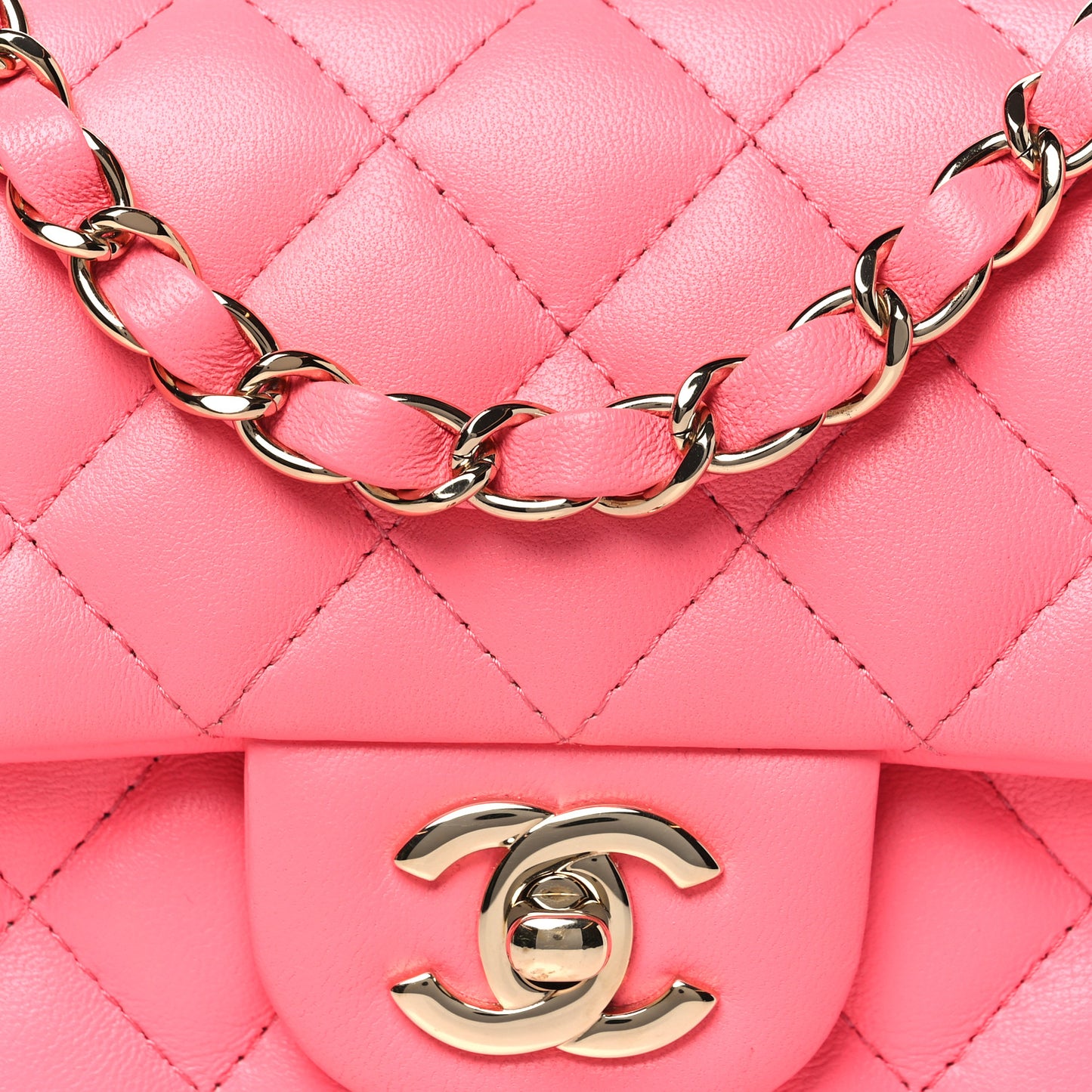 Lambskin Quilted Mini Rectangular Flap Pink