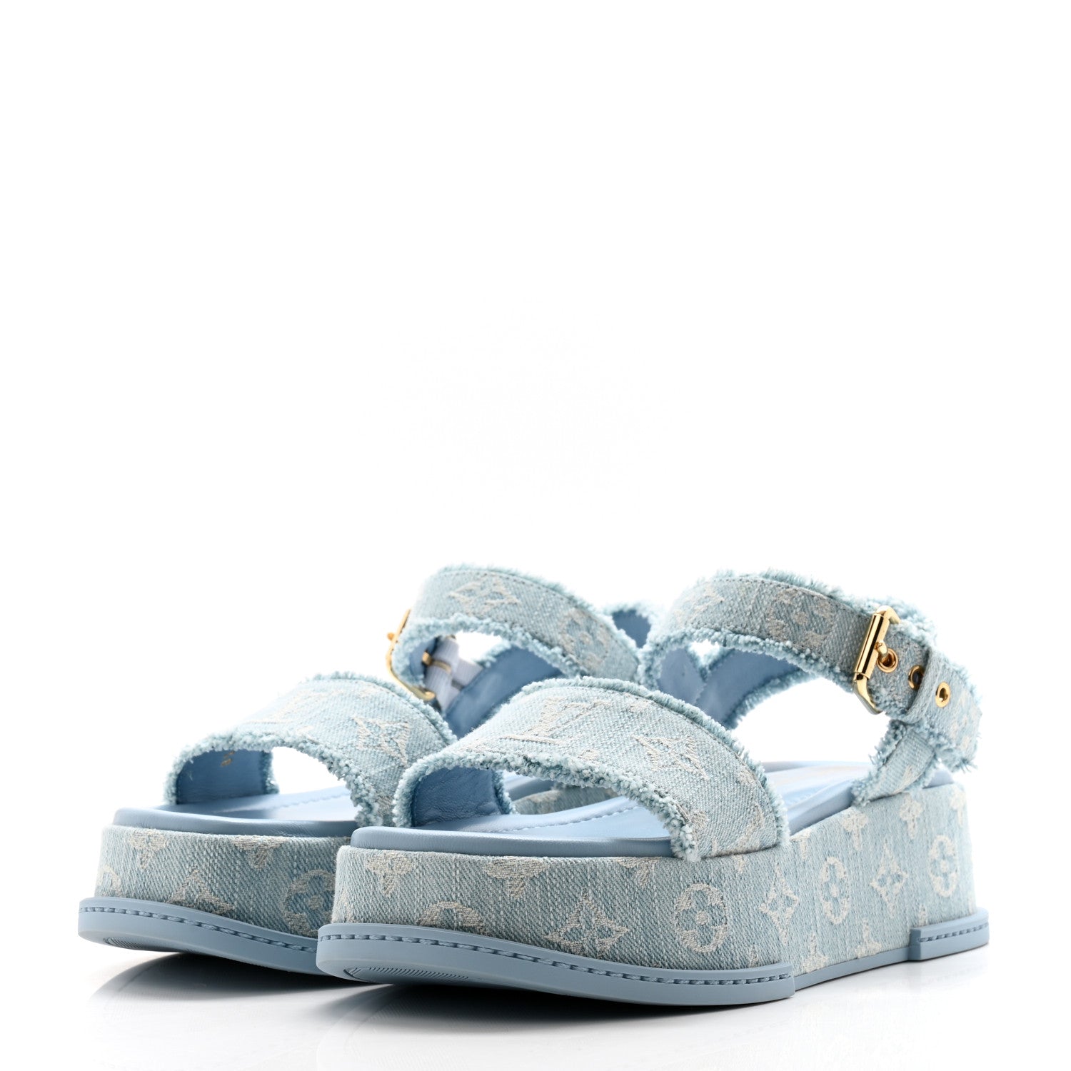 Louis Vuitton Denim Maya Flatform Sandals 38 Light Blue 3 of 9
