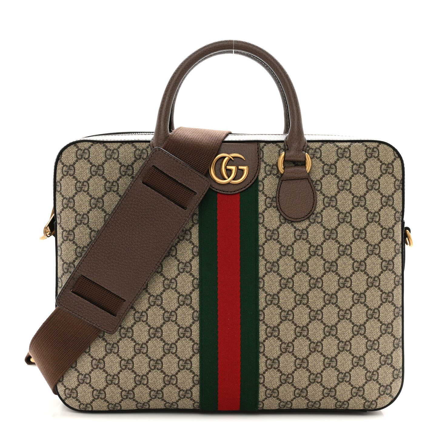 GG Supreme Monogram Textured Calfskin Web Medium Ophidia Briefcase Beige Ebony New Acero
