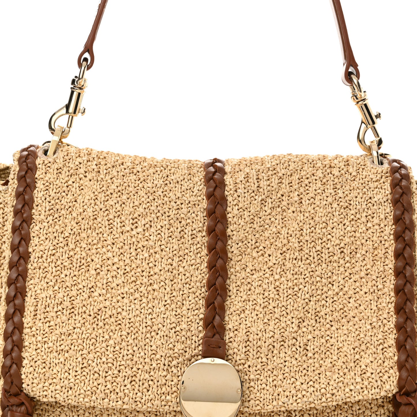 Raffia Calfskin Medium Penelope Shoulder Bag Tan