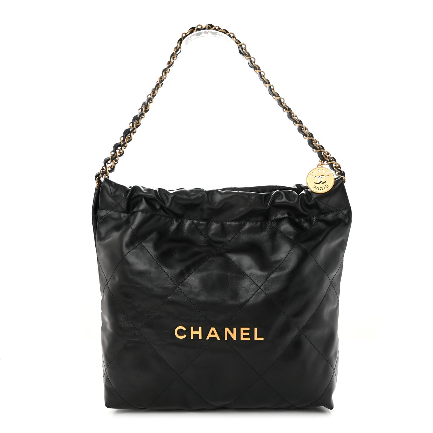 Shiny Calfskin Quilted Small Chanel 22 Black