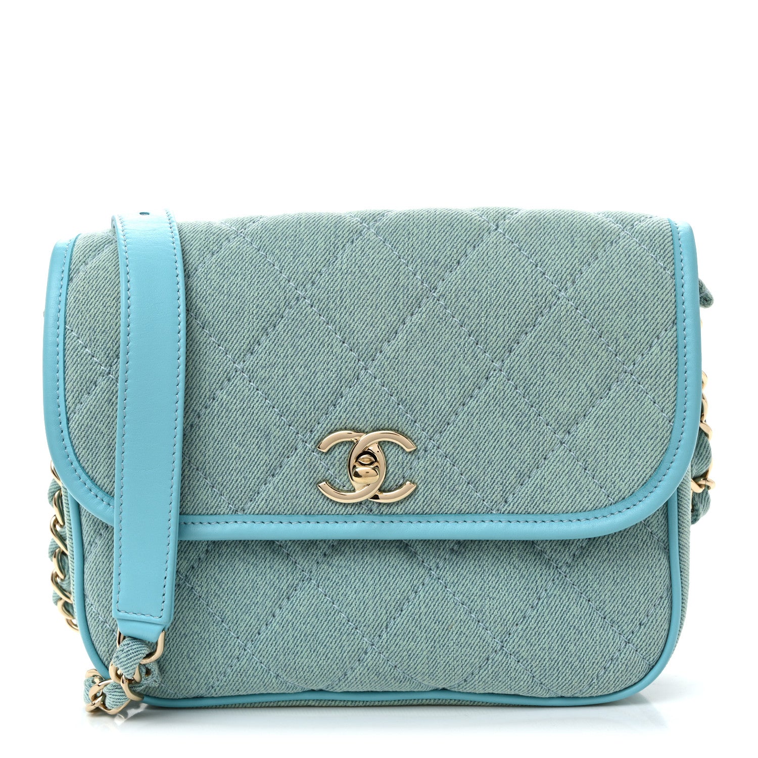 Chanel Denim Quilted Small Messenger Flap Neon Blue 1825088