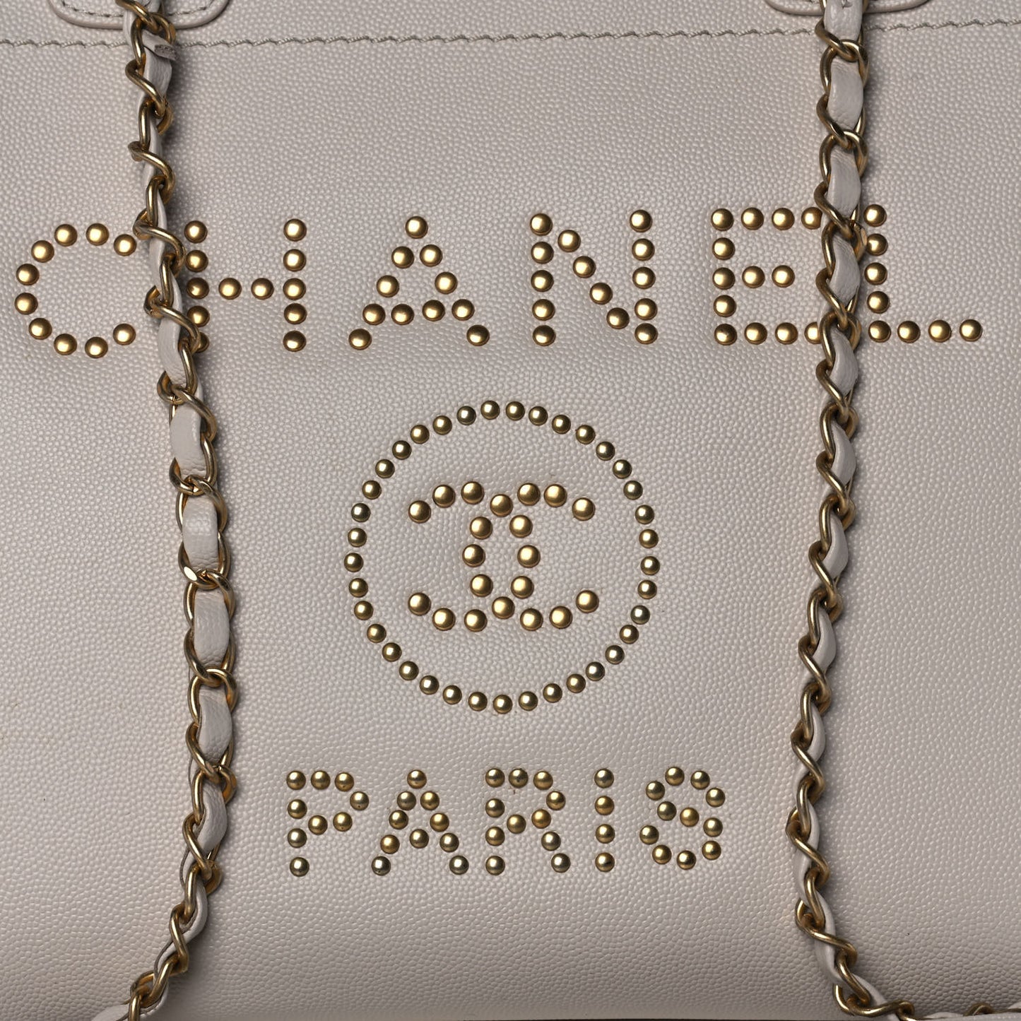 Caviar Medium Studded Deauville Tote Ivory