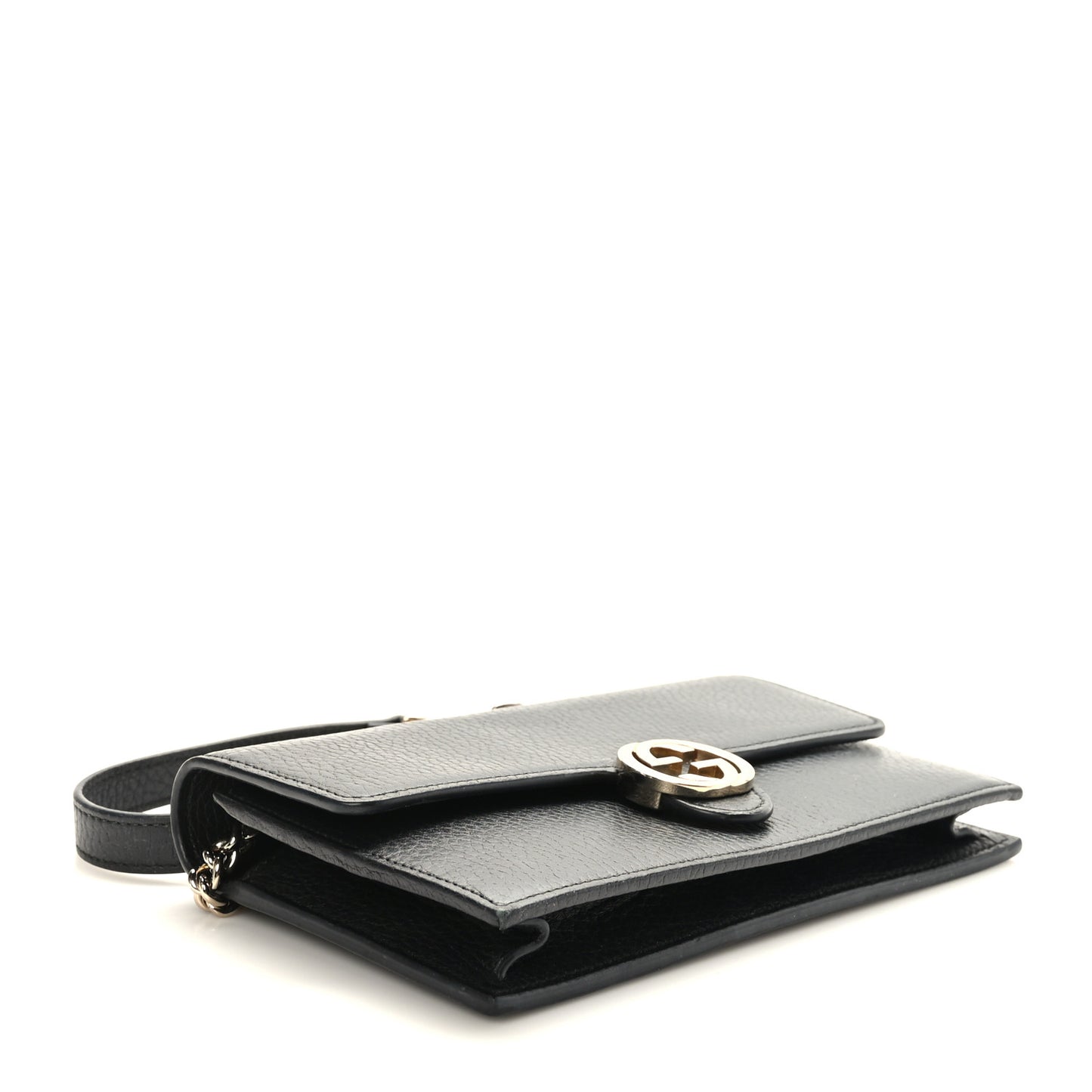Dollar Calfskin Interlocking G Chain Wallet Black