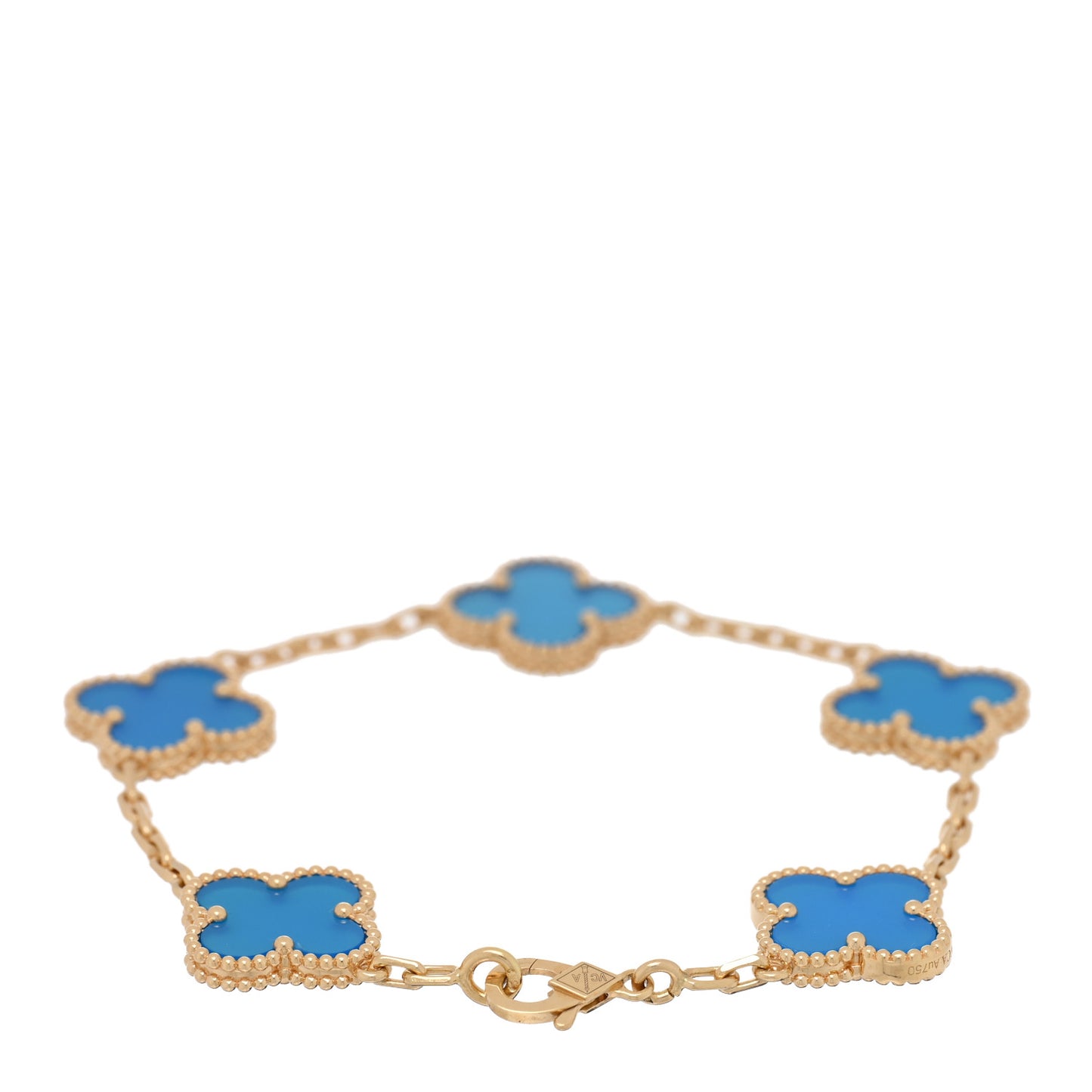 18K Yellow Gold Blue Agate 5 Motifs Vintage Alhambra Bracelet