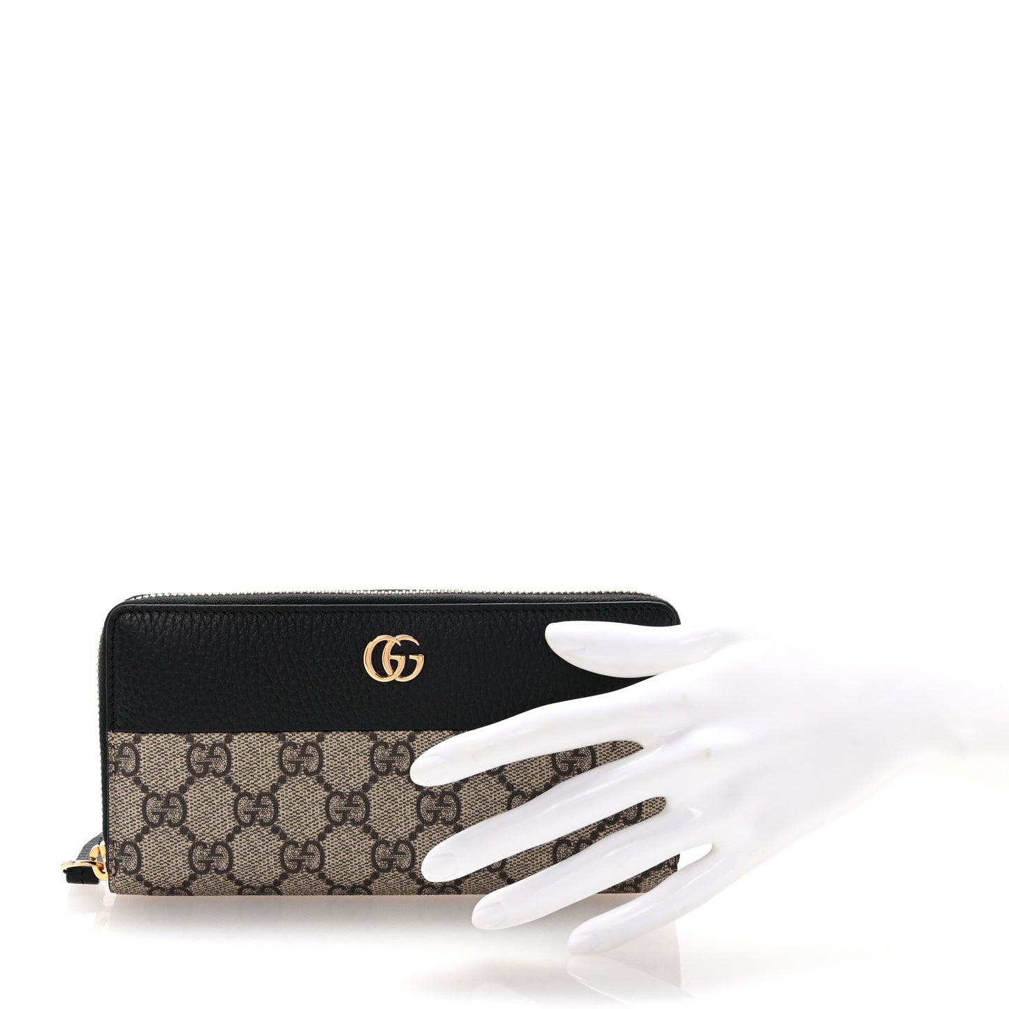Dollar Calfskin GG Supreme Monogram GG Marmont Zip Around Wallet Black Beige Ebony