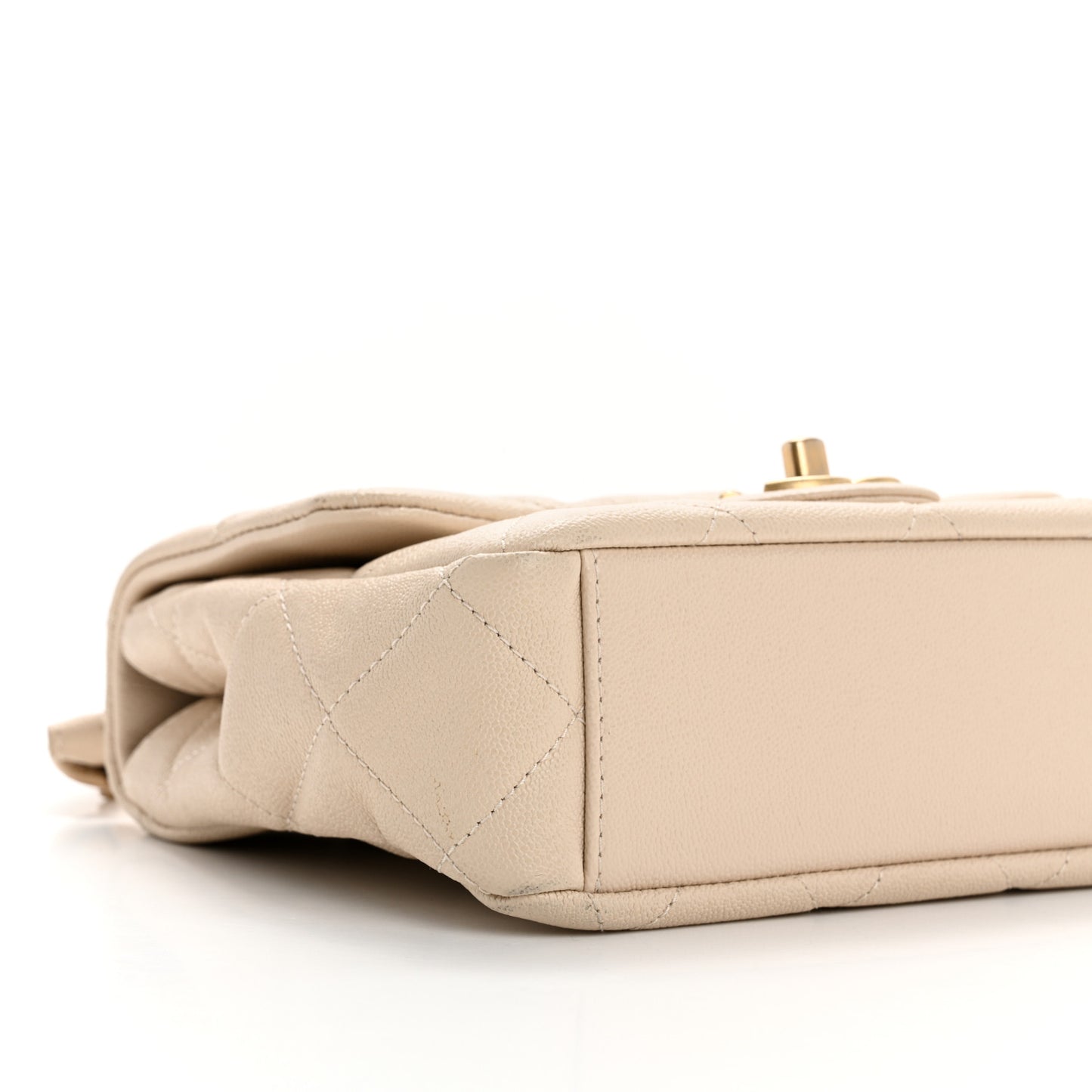Shiny Caviar Quilted Mini Top Handle Flap Ecru