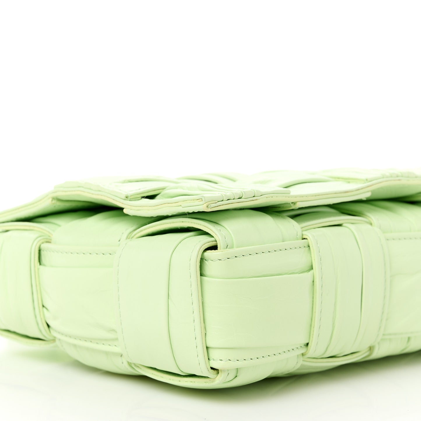 Calfskin Intreccio Plisse Cassette Crossbody Bag Fennel