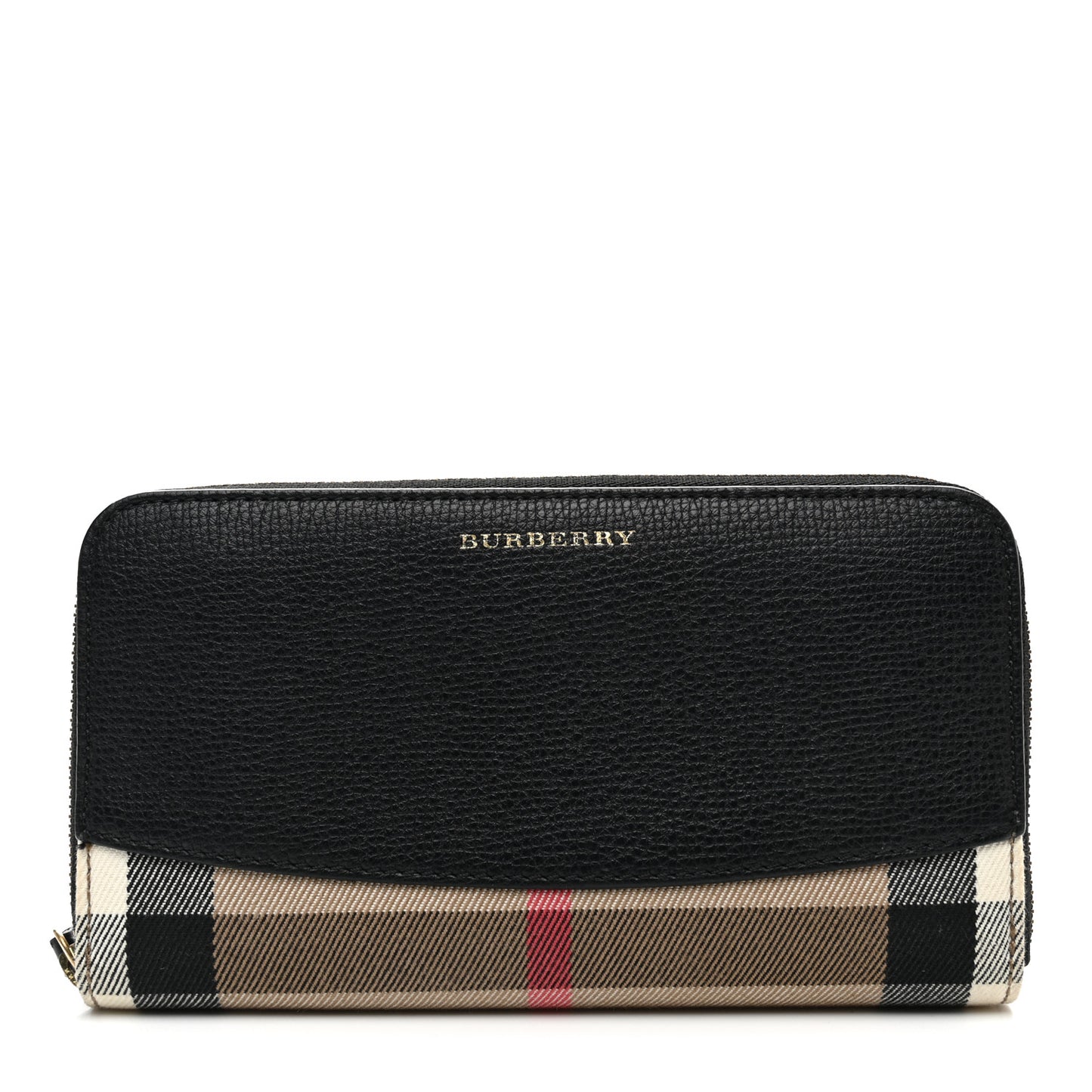 Calfskin House Check Elmore Zip Around Wallet Black