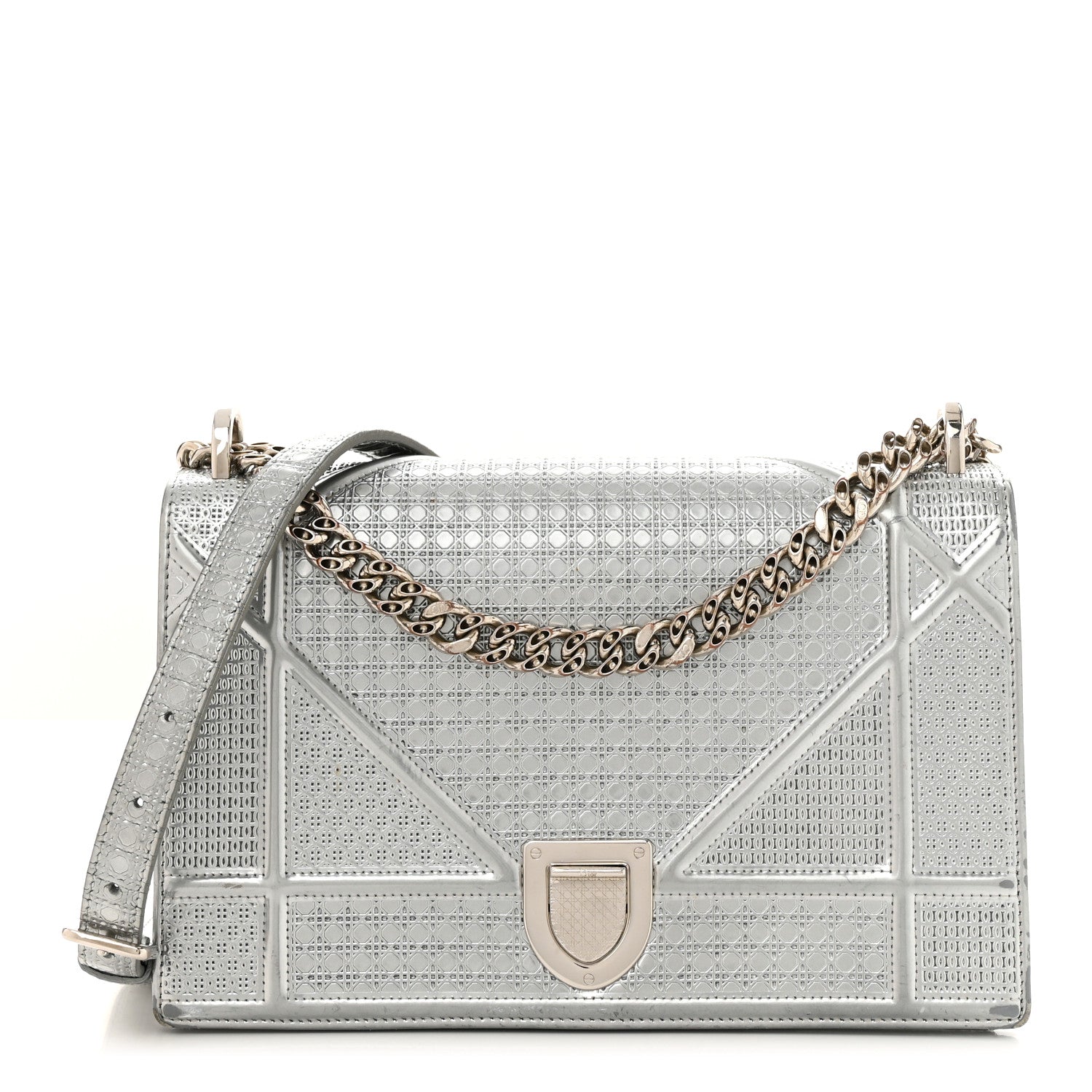 Christian Dior Metallic Patent Micro-Cannage Medium Diorama Flap Bag Silver 1 of 16