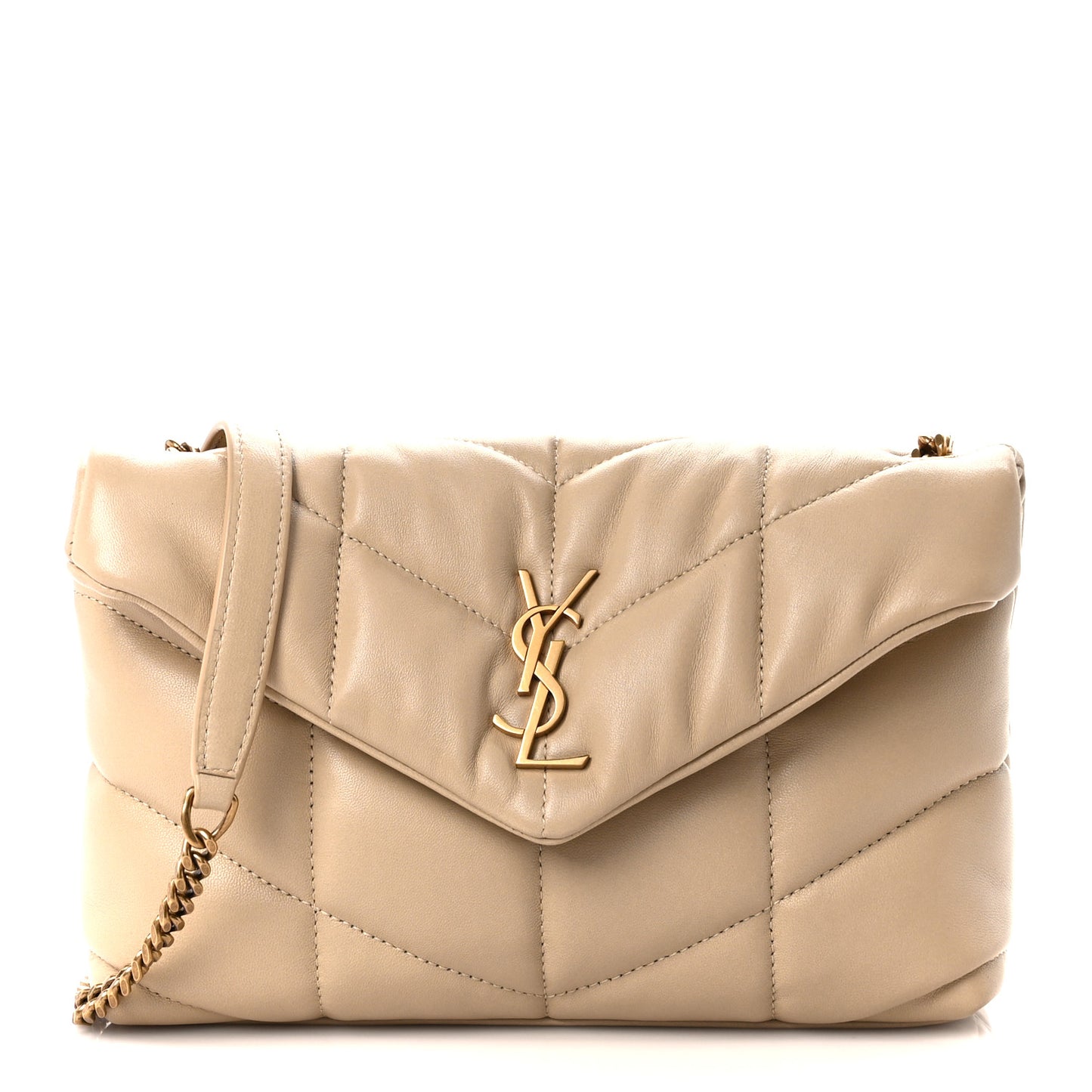 Lambskin Quilted Toy Loulou Puffer Monogram Chain Satchel Avorio