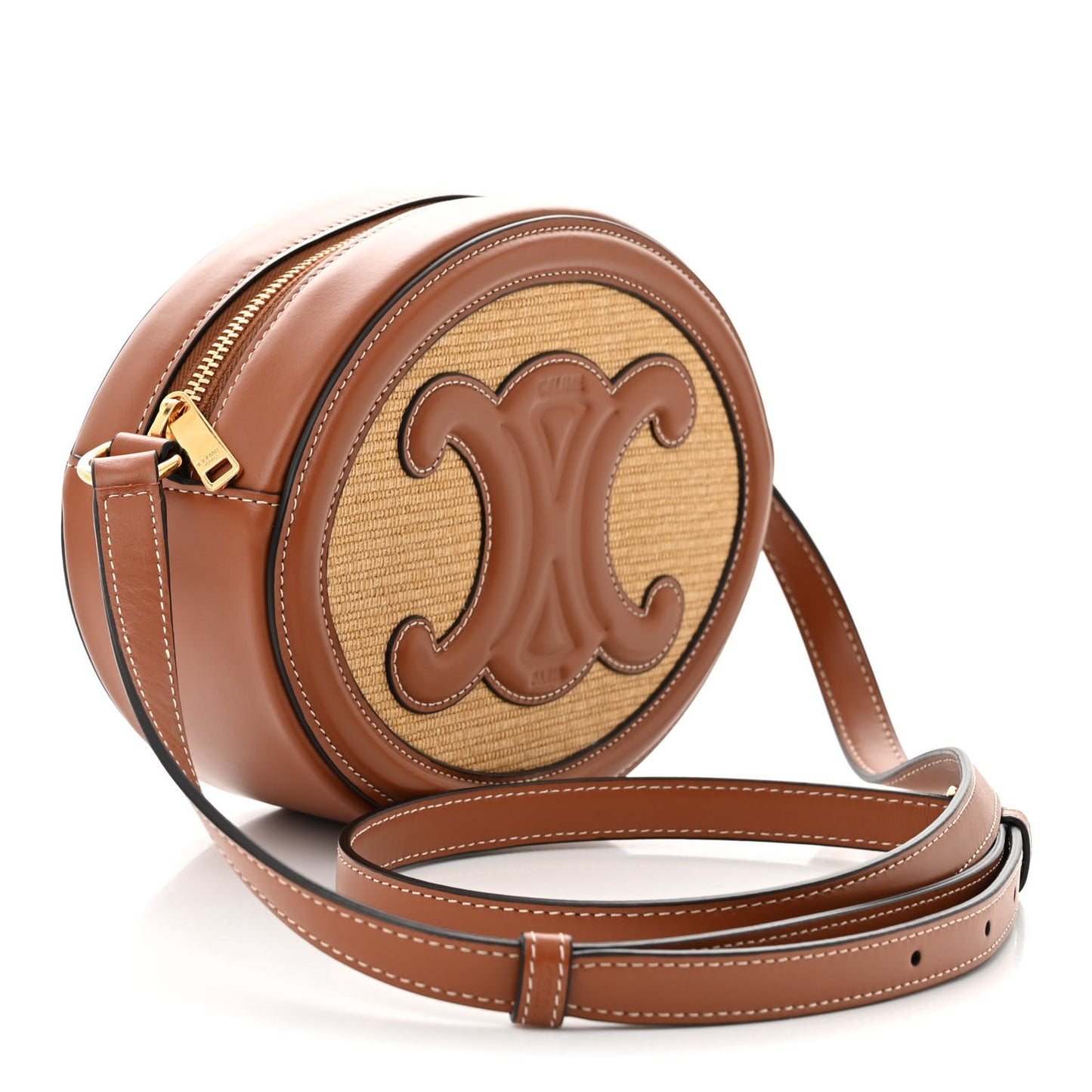 Calfskin Straw Triomphe Oval Purse Crossbody Natural Tan