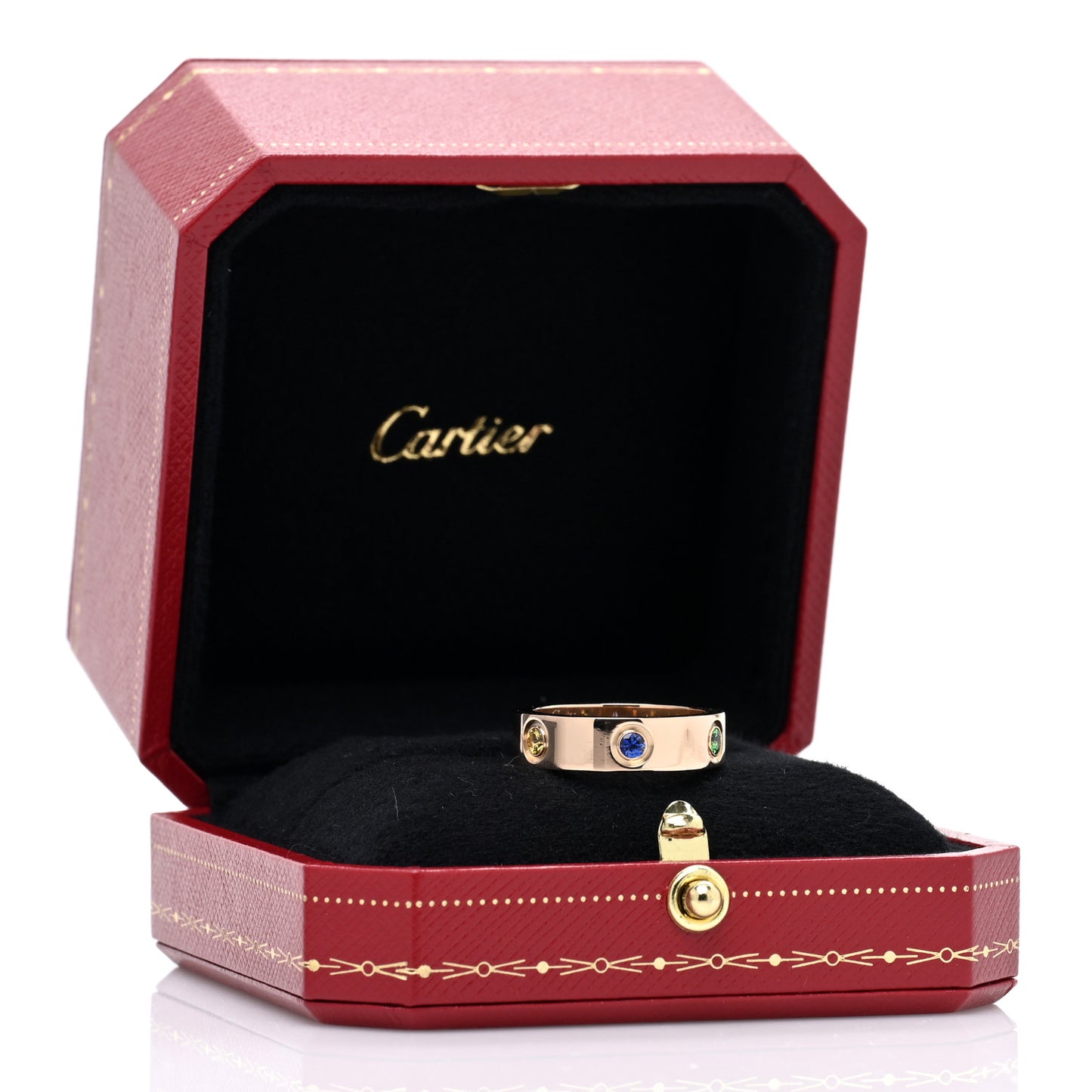 18K Pink Gold Sapphire Garnet Amethyst 5.5mm LOVE Ring 54 6.75