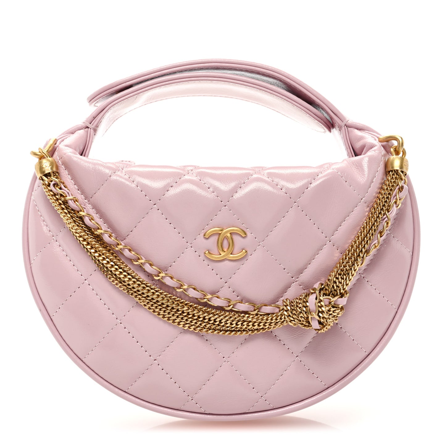 Shiny Crumpled Calfskin Quilted Precious Tie Hobo Light Purple