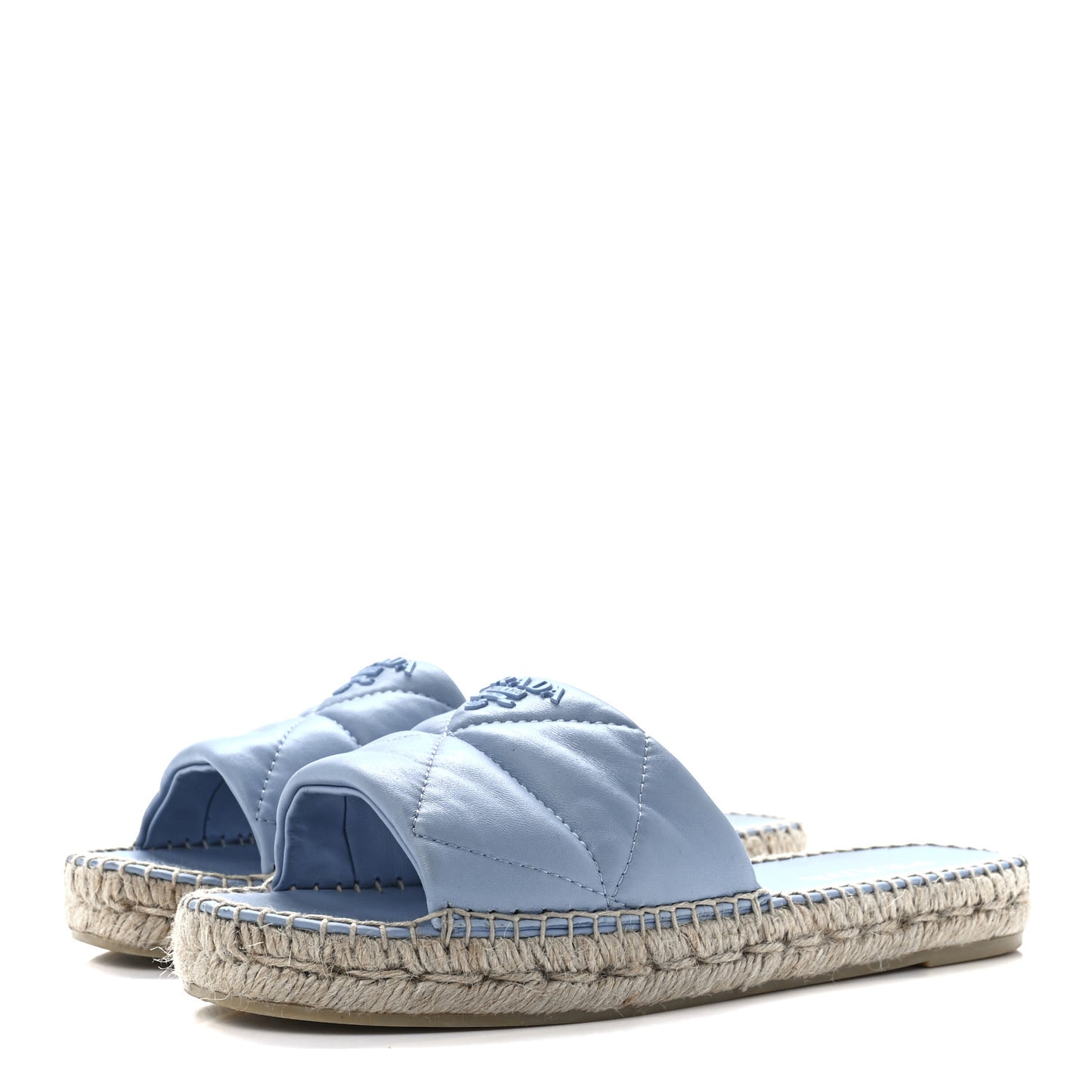 Nappa Logo Quilted Espadrille 20mm Slide Sandals 40 Celeste