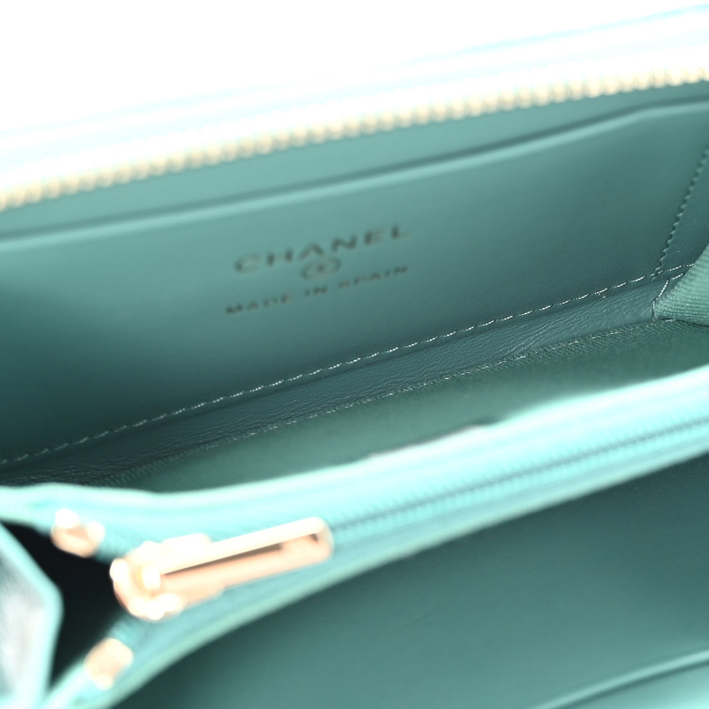 Caviar Quilted Zip Around Coin Purse Wallet Light Green