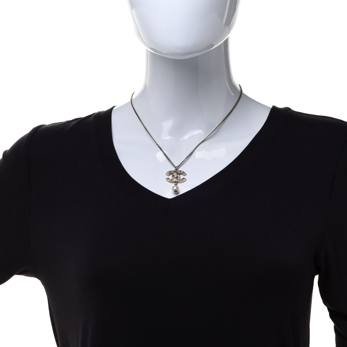 Pearl CC Drop Necklace Gold