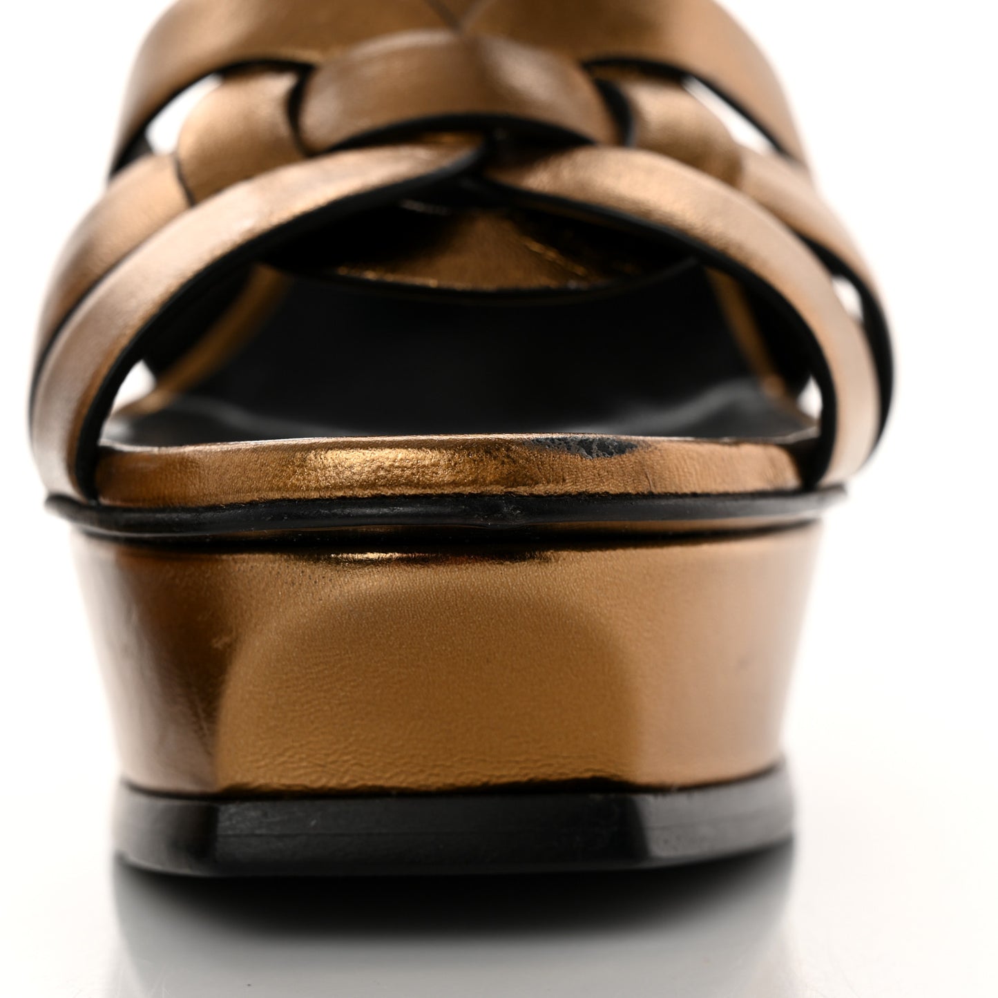 Metallic Crackled Calfskin Tribute 105 Platform Sandals 39.5 Black Gold