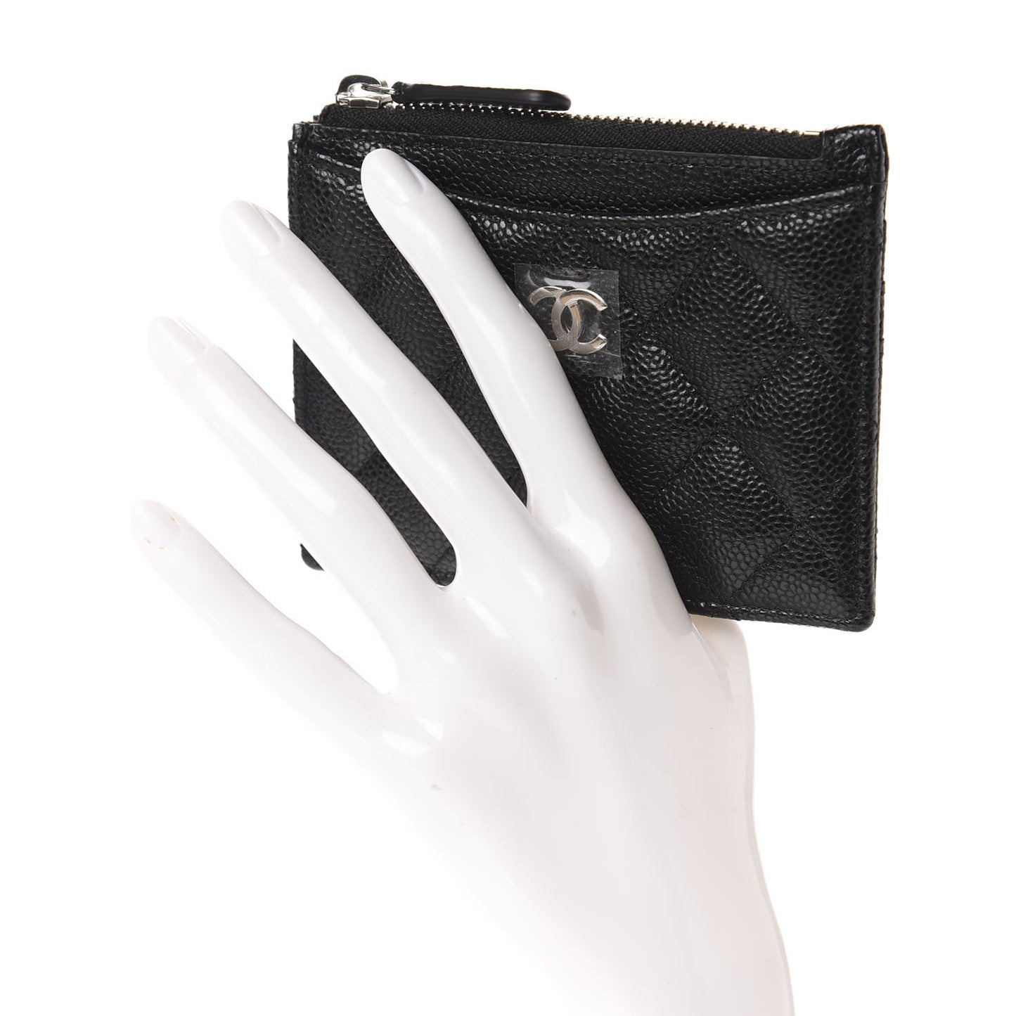 Caviar Quilted CC Zip Card Holder Black