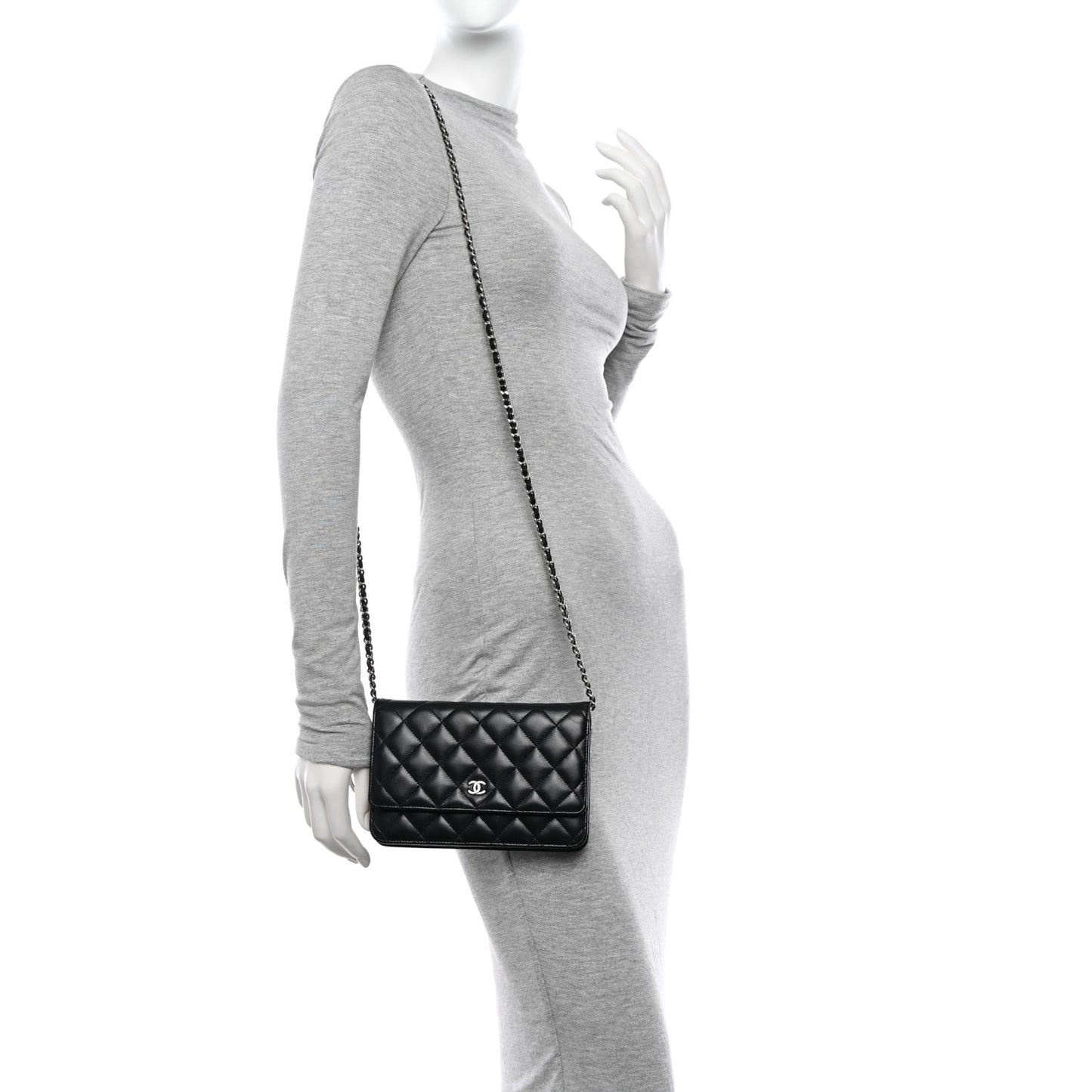 Lambskin Quilted Wallet On Chain WOC Black