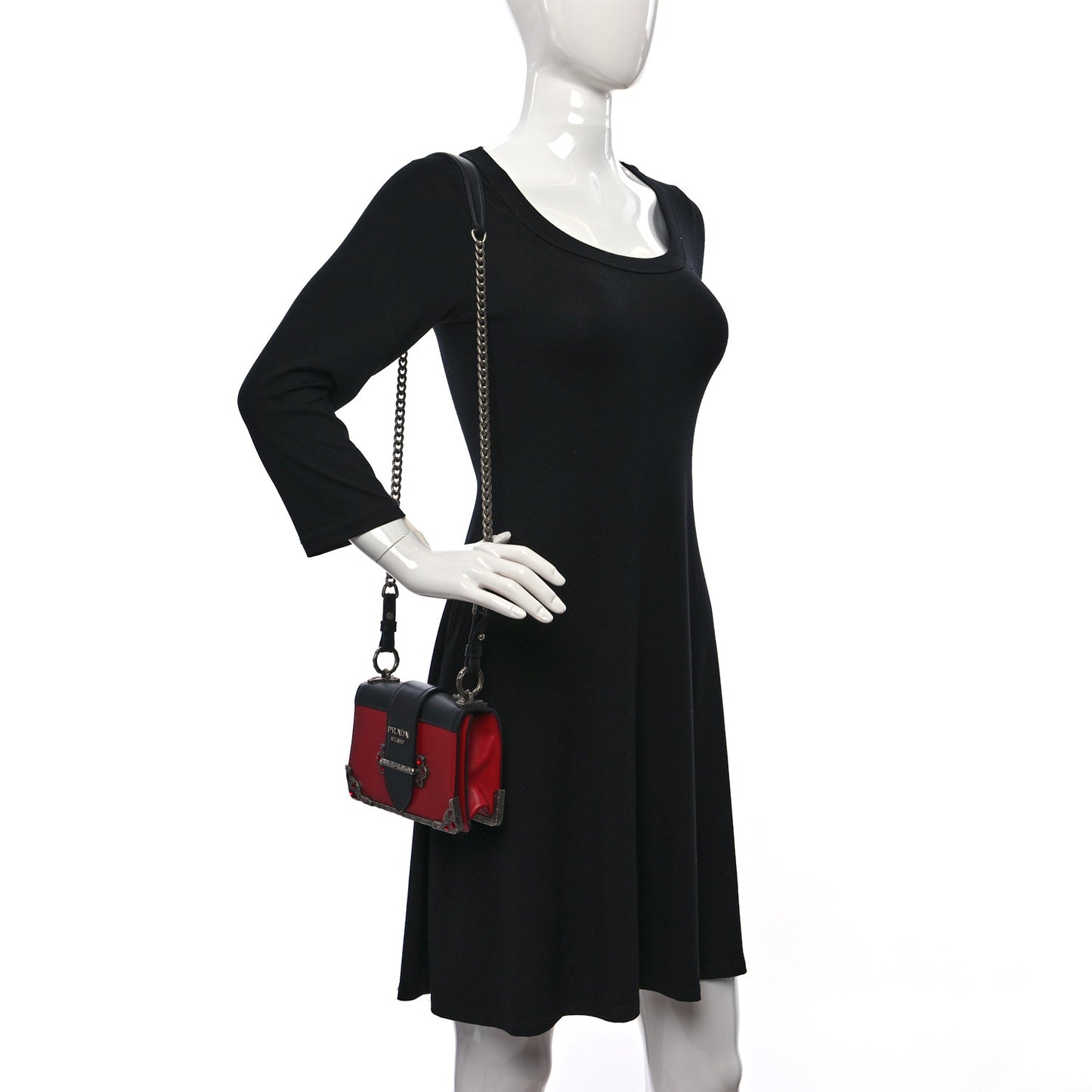 City Calfskin Saffiano Crystal Cahier Bag Fuoco Black