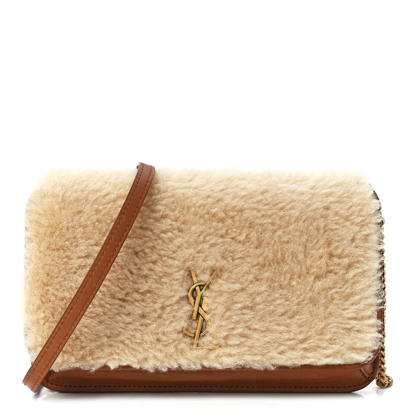 Shearling Monogram Phone Holder Crossbody Brown