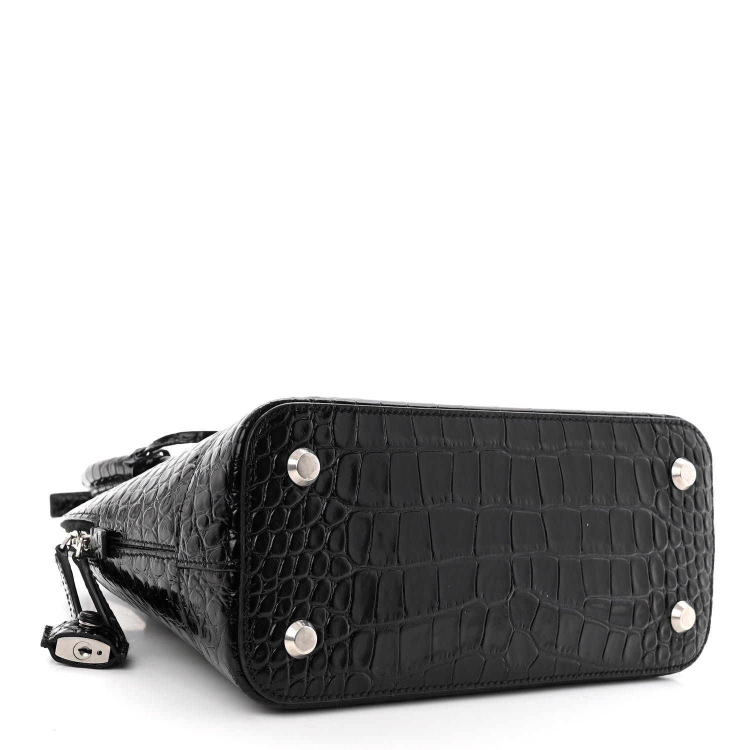 Balenciaga Shiny Calfskin Logo Crocodile Embossed S Ville Top Handle Bag Black White 4 of 10