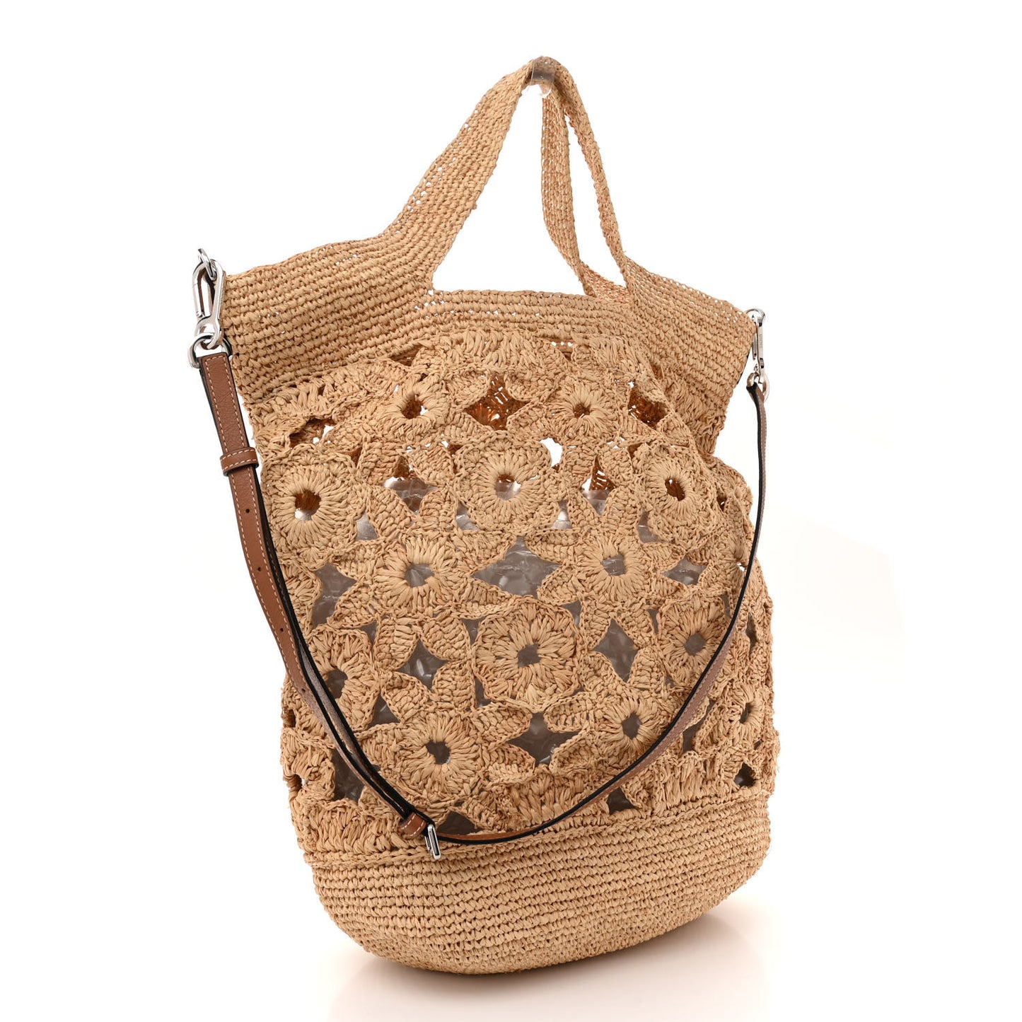 Raffia Crochet Slit Tote Bag Natural Tan