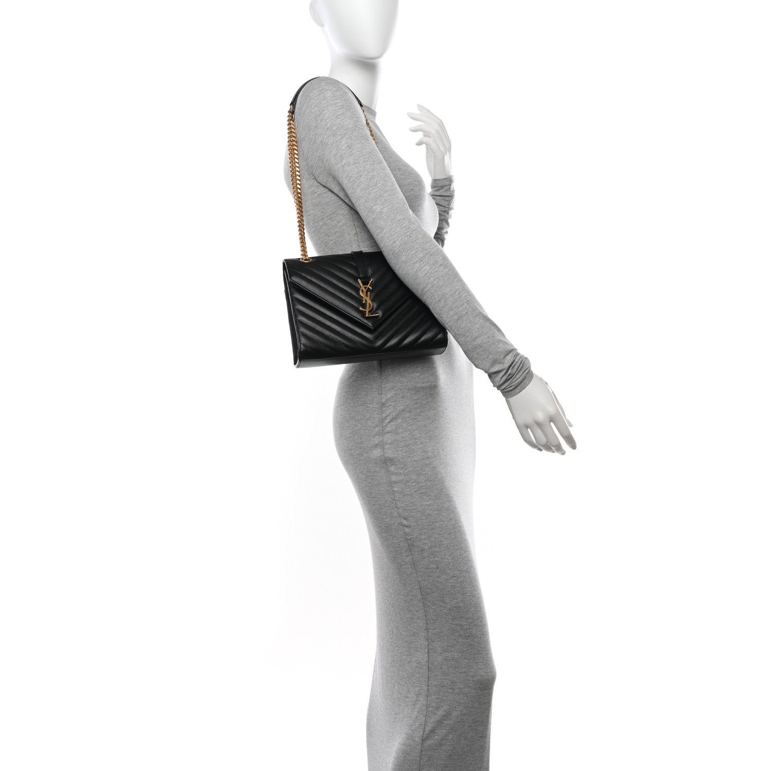 Saint Laurent Grain De Poudre Matelasse Chevron Medium Monogram Satchel Black 2 of 13