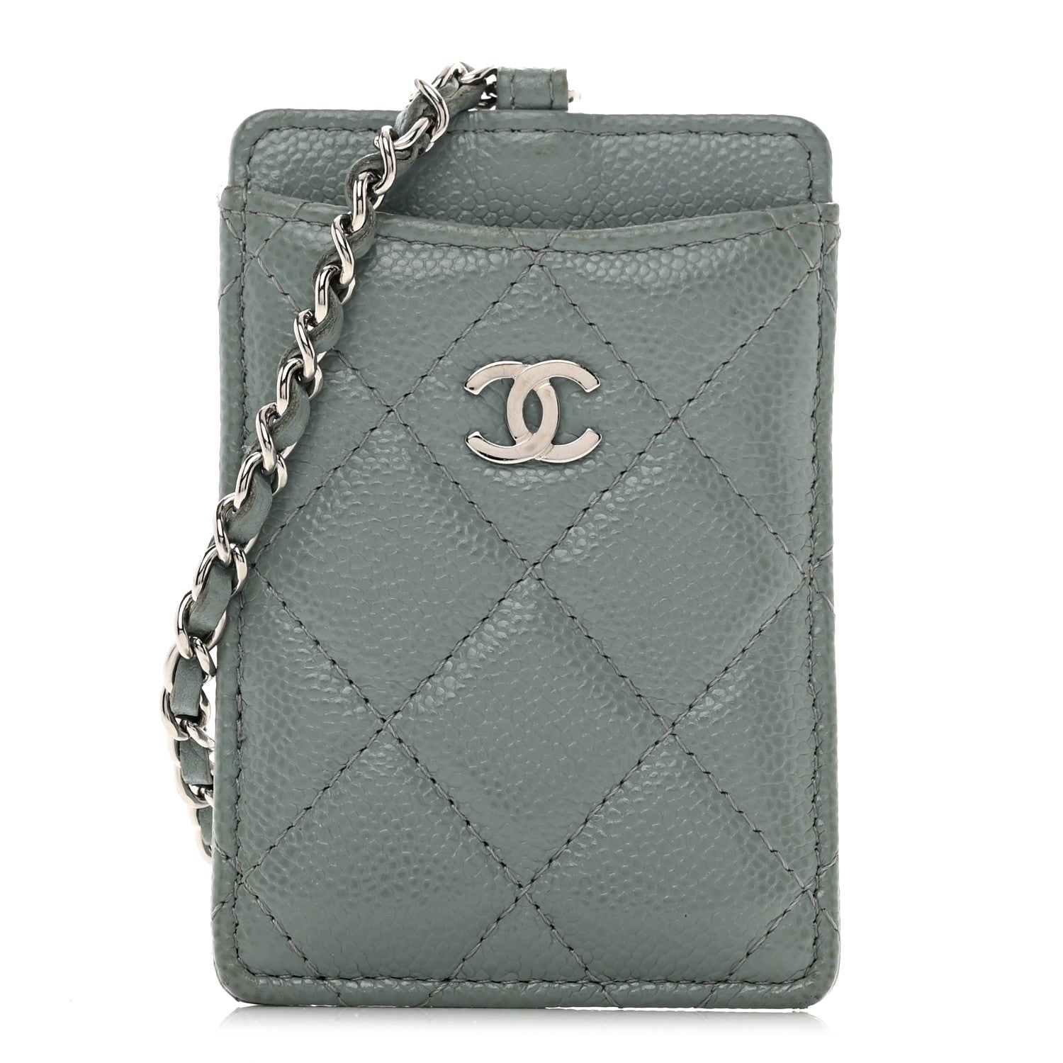 Chanel Caviar Quilted Card Holder On Chain Light Blue 1 of 8