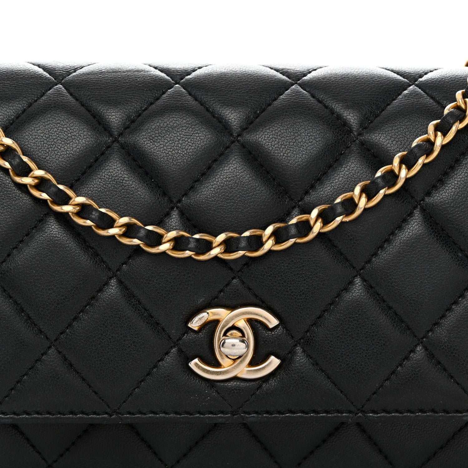 Chanel Lambskin Quilted CC Pearl Crush Wallet on Chain WOC Black 9 of 11