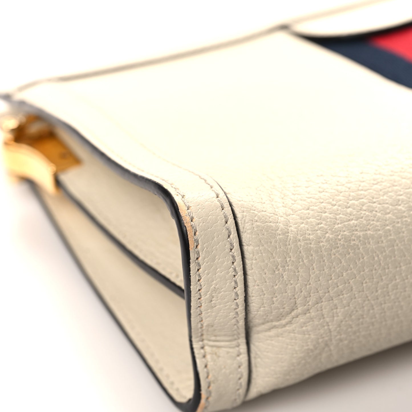 Textured Calfskin Web Small Ophidia Chain Shoulder Bag Mystic White