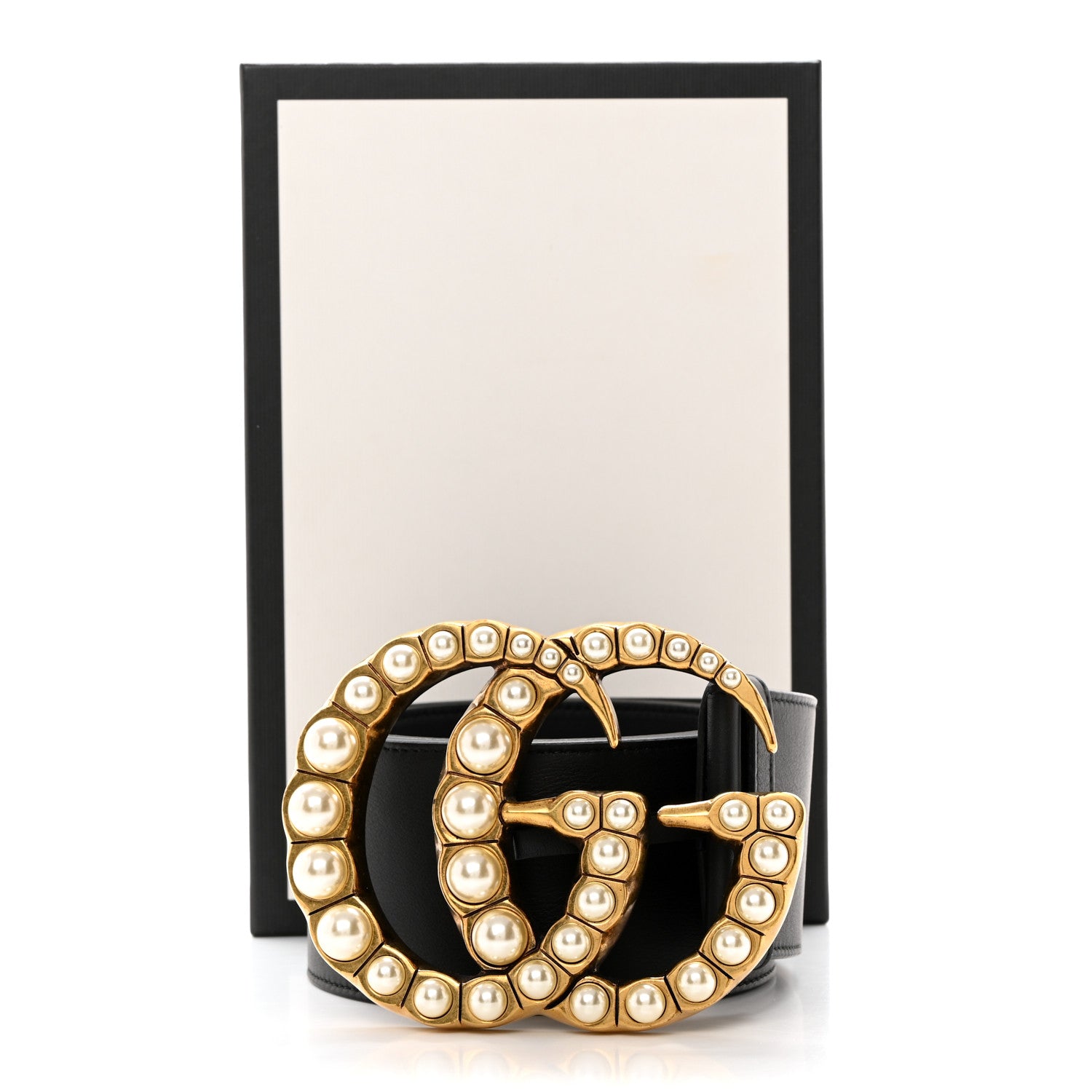 Gucci Moon Calfskin Pearl Double G 70mm Belt 90 36 Black Cream 6 of 6