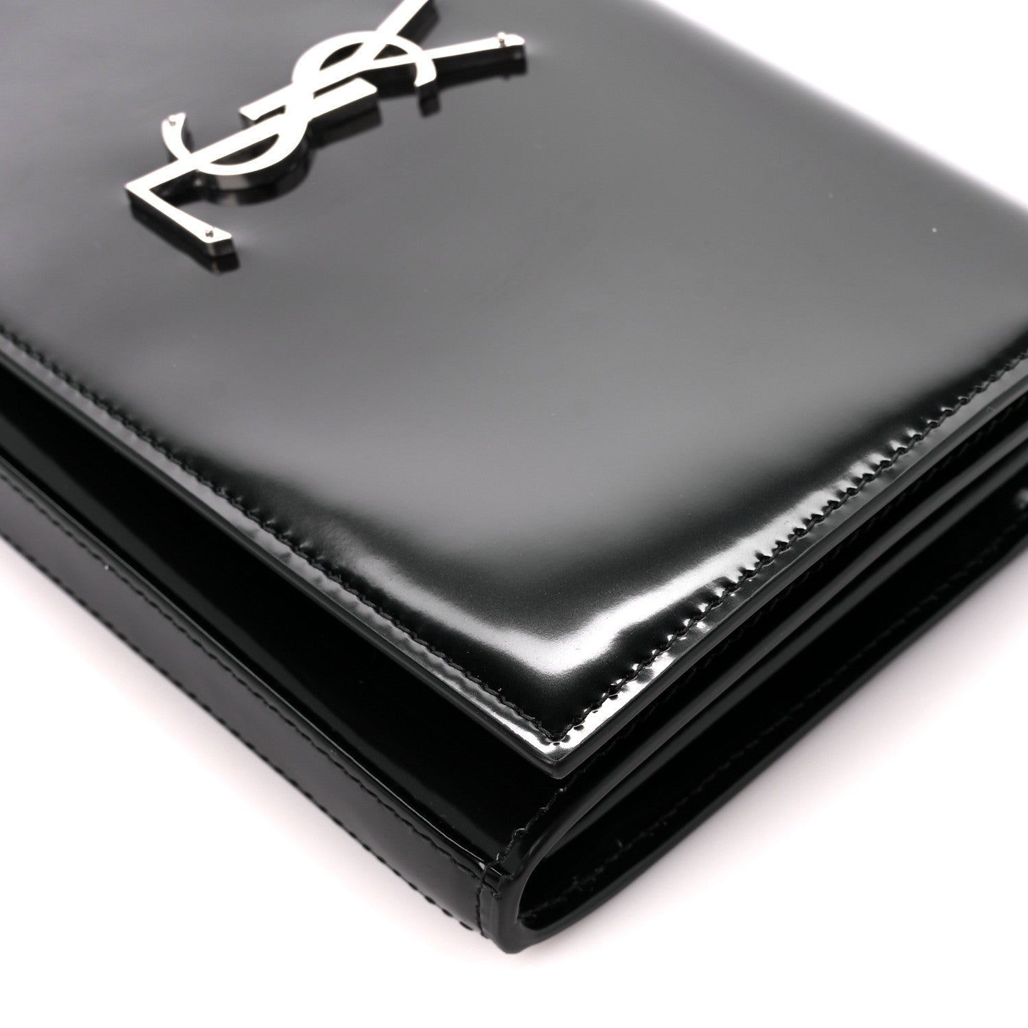 Saint Laurent Glazed Calfskin Cassandre Wallet On Chain WOC Black 9 of 10