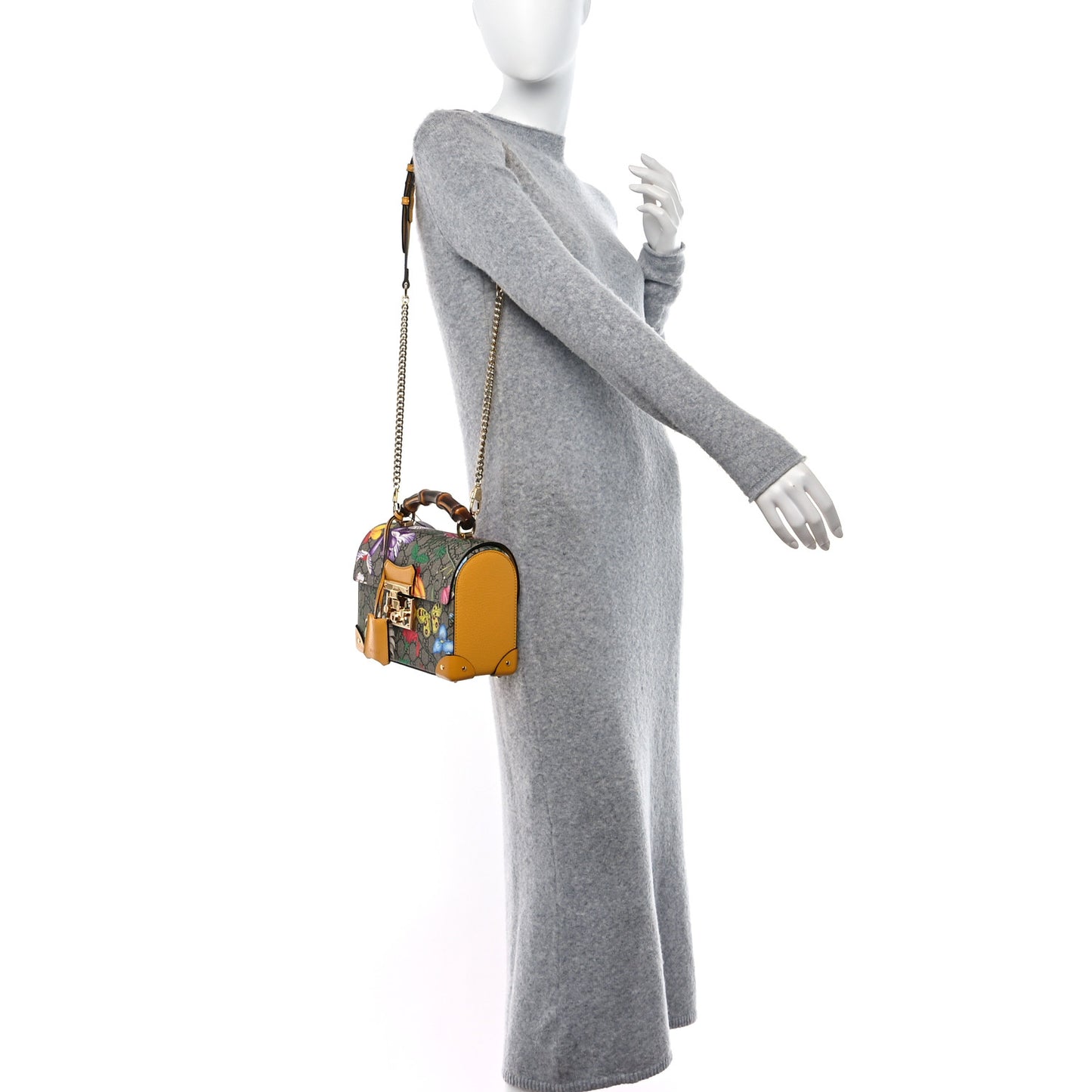 GG Supreme Monogram Flora Small Padlock Bamboo Shoulder Bag Beige Multicolor Crop