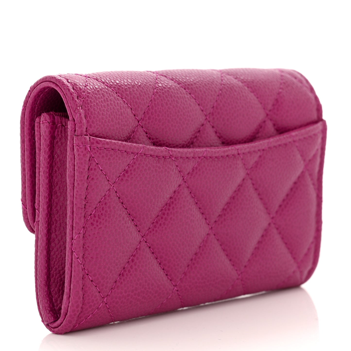 Caviar Quilted Flap Card Holder Wallet Purple