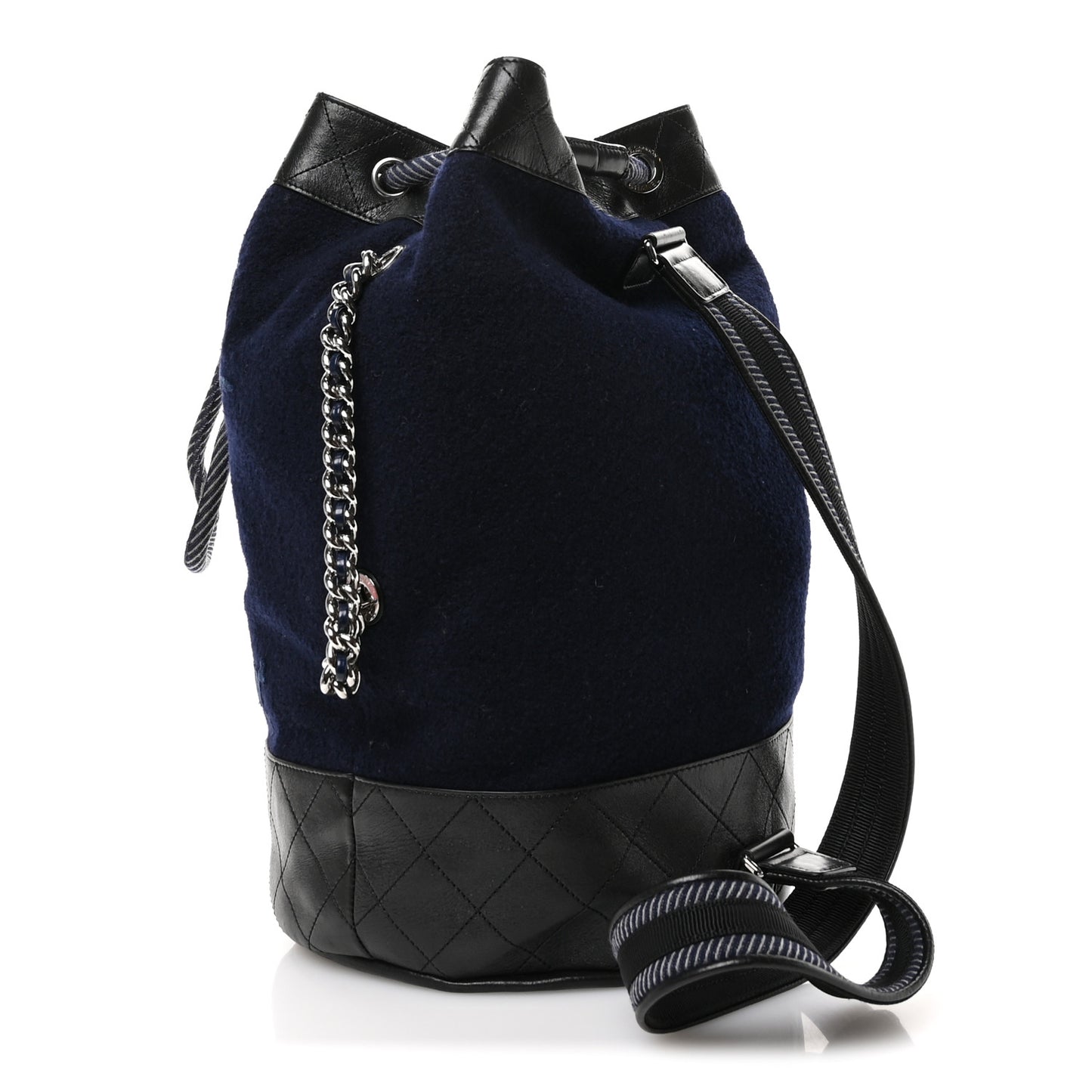 Wool Calfskin Embroidered Paris Hamburg Drawstring Backpack Navy Blue