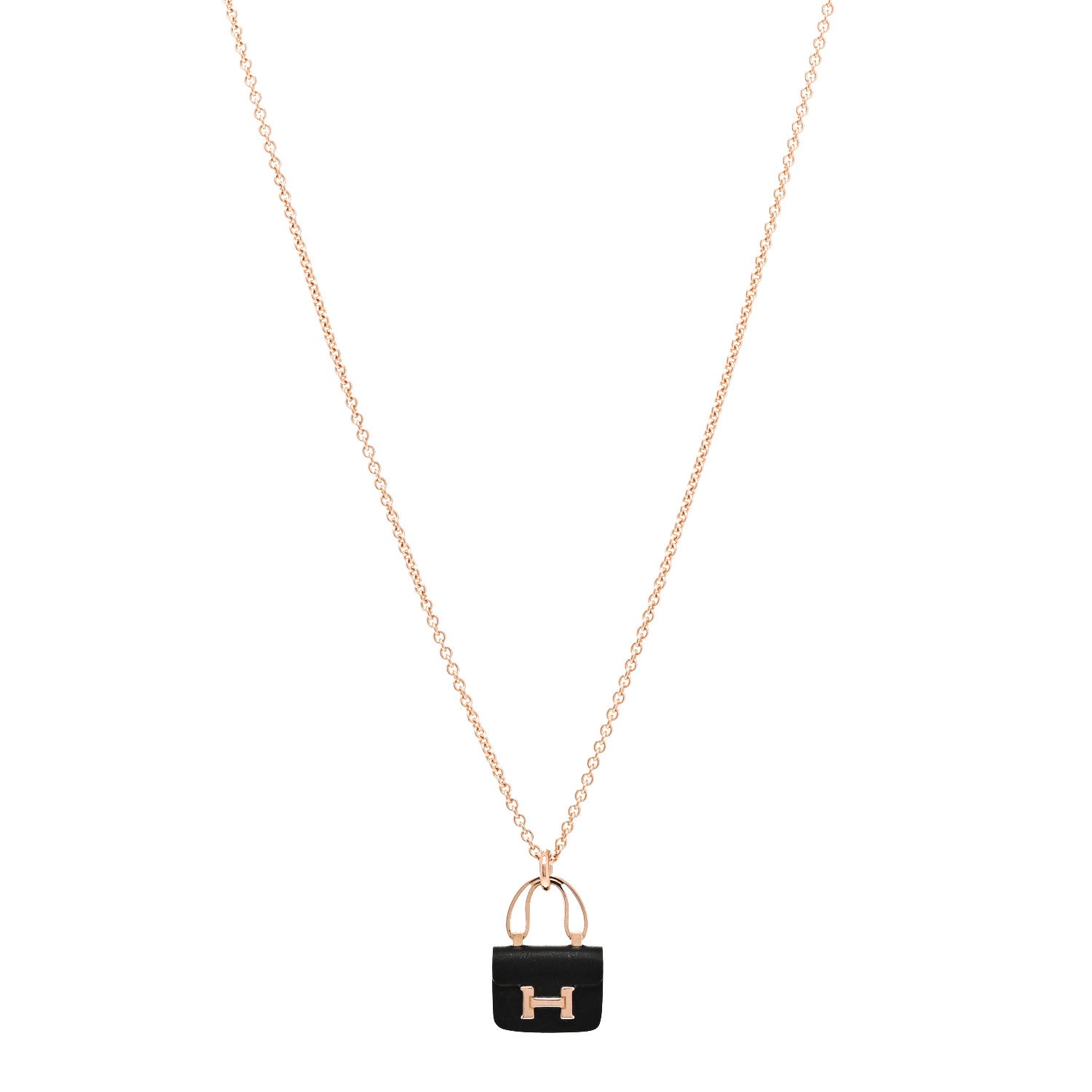 Hermes 18K Rose Gold Black Jade Constance Amulettes Pendant Necklace 1 of 6